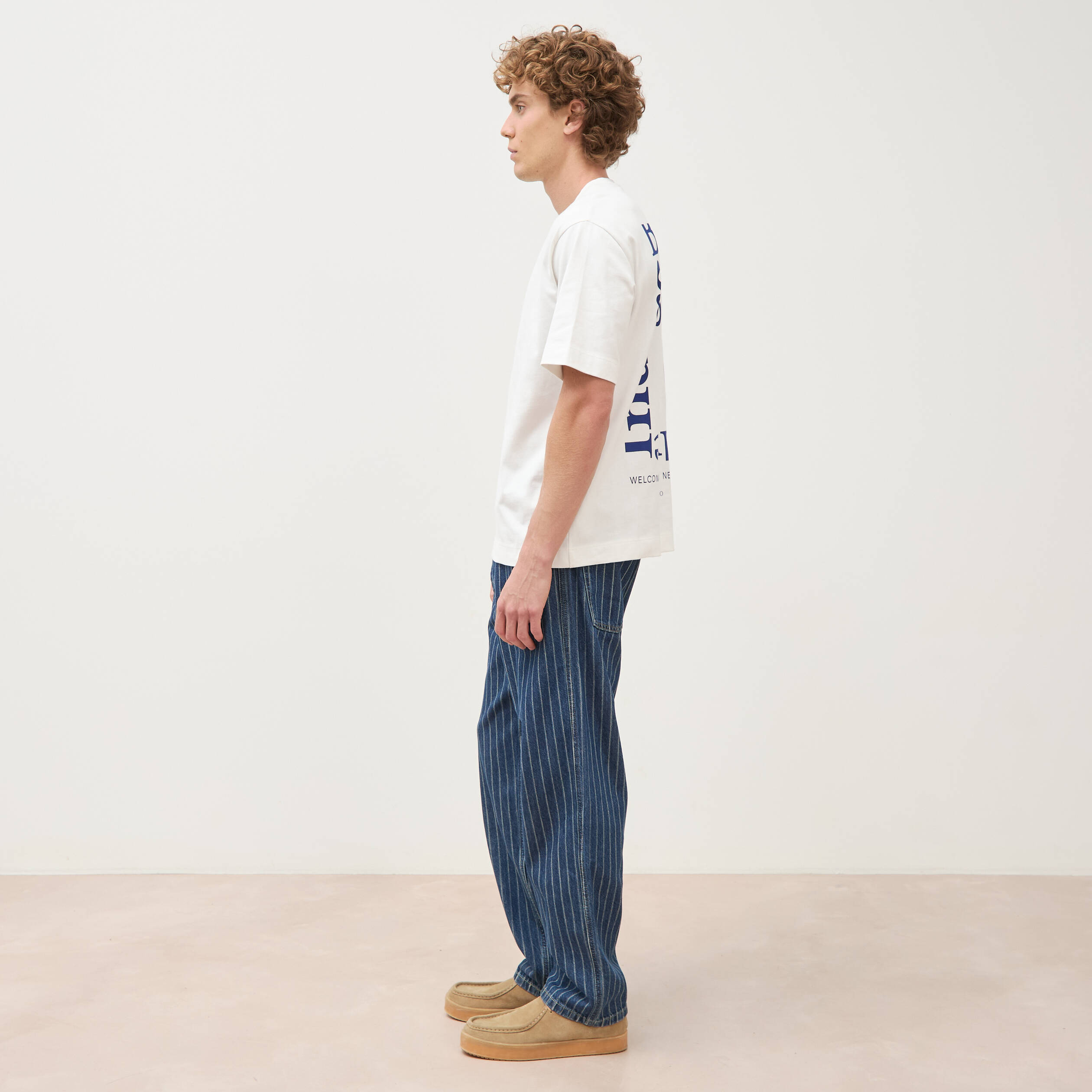 T-shirt ample col rond manches courtes ecru homme