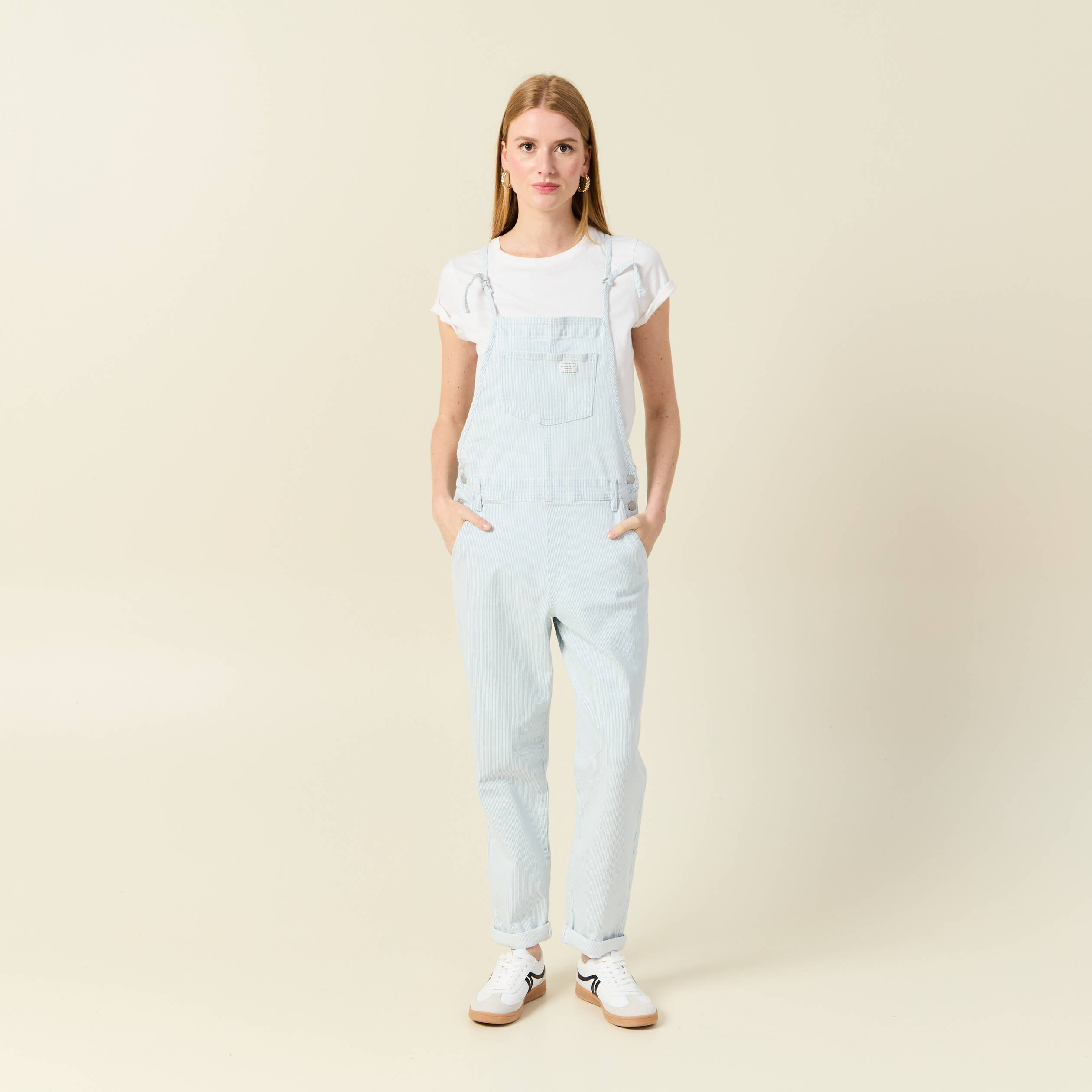salopette mom en jeans denim bleach femme Salopette mom en jeans denim bleach femme