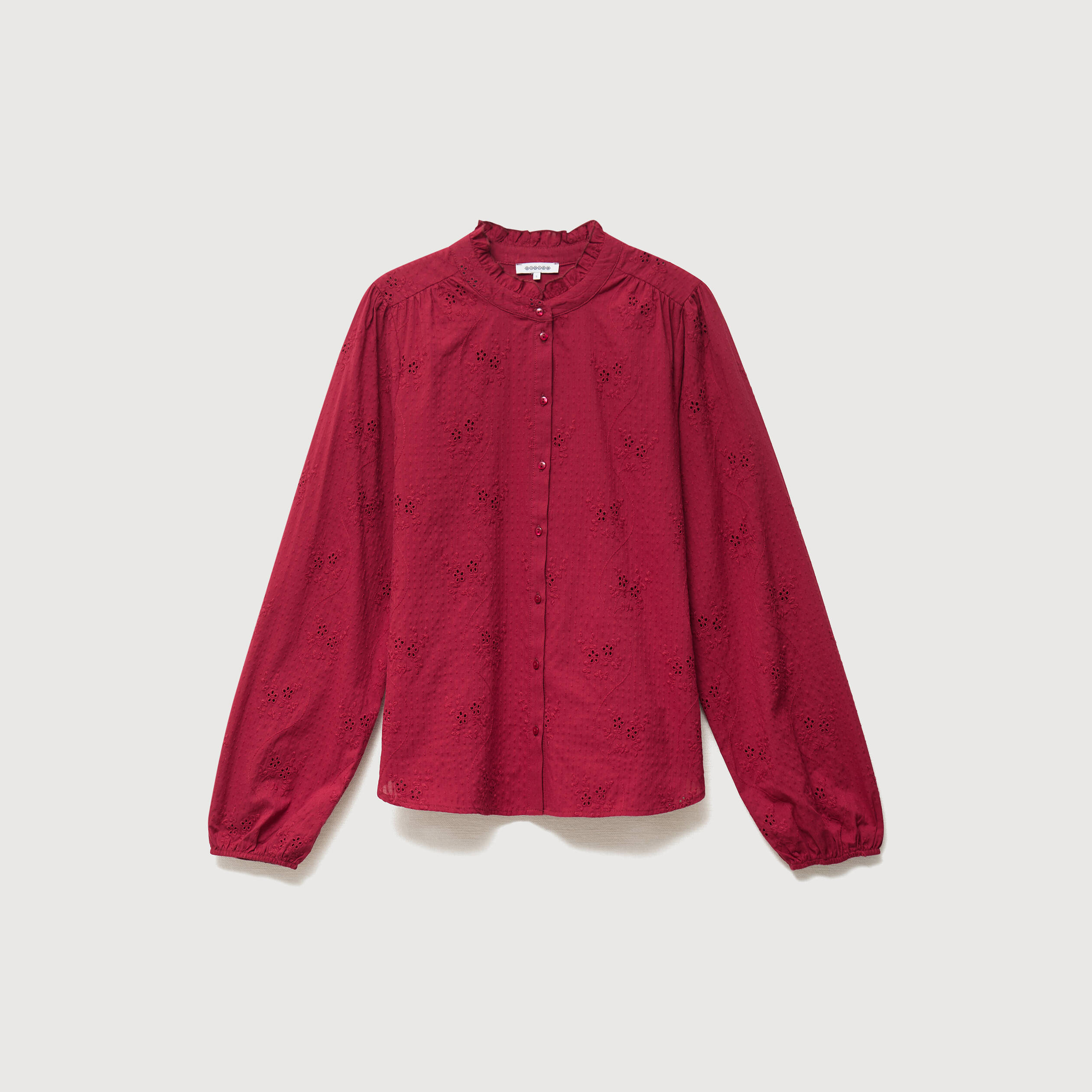 Chemise ample en coton manches longues bordeaux femme