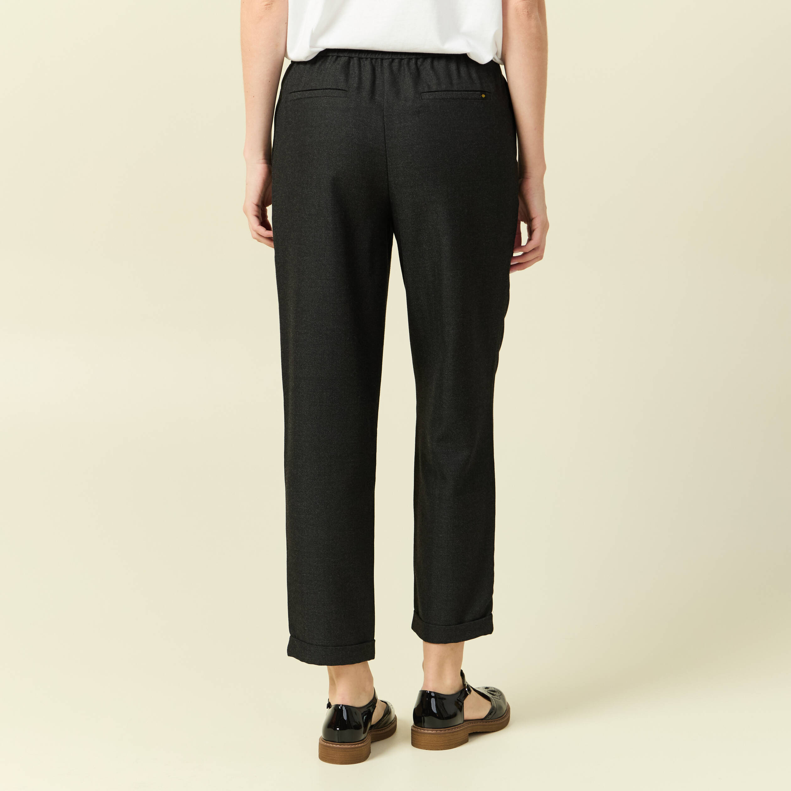 Pantalon taille haute en jeans gris fonc&eacute; femme