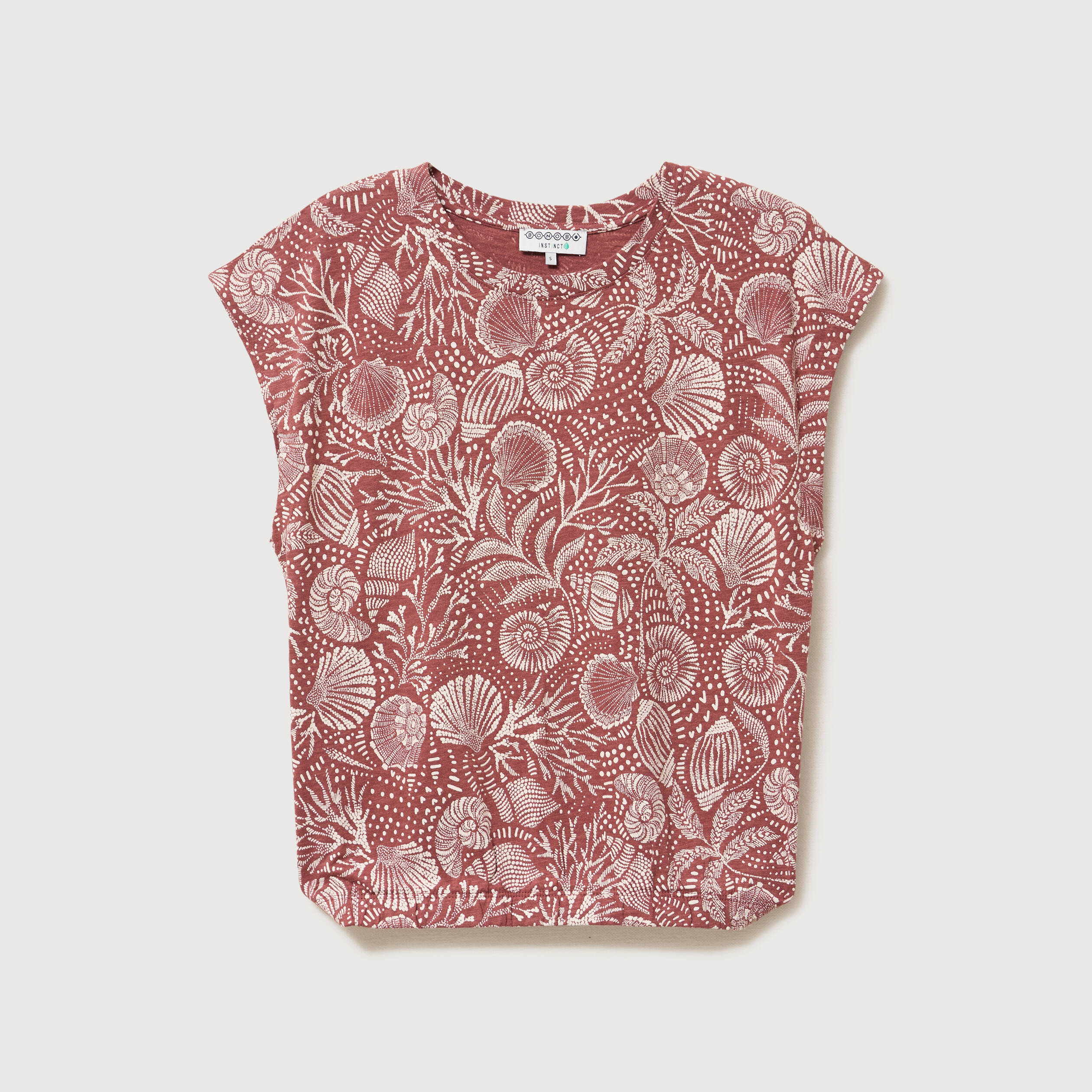 T-shirt sans manches col rond marron cognac femme