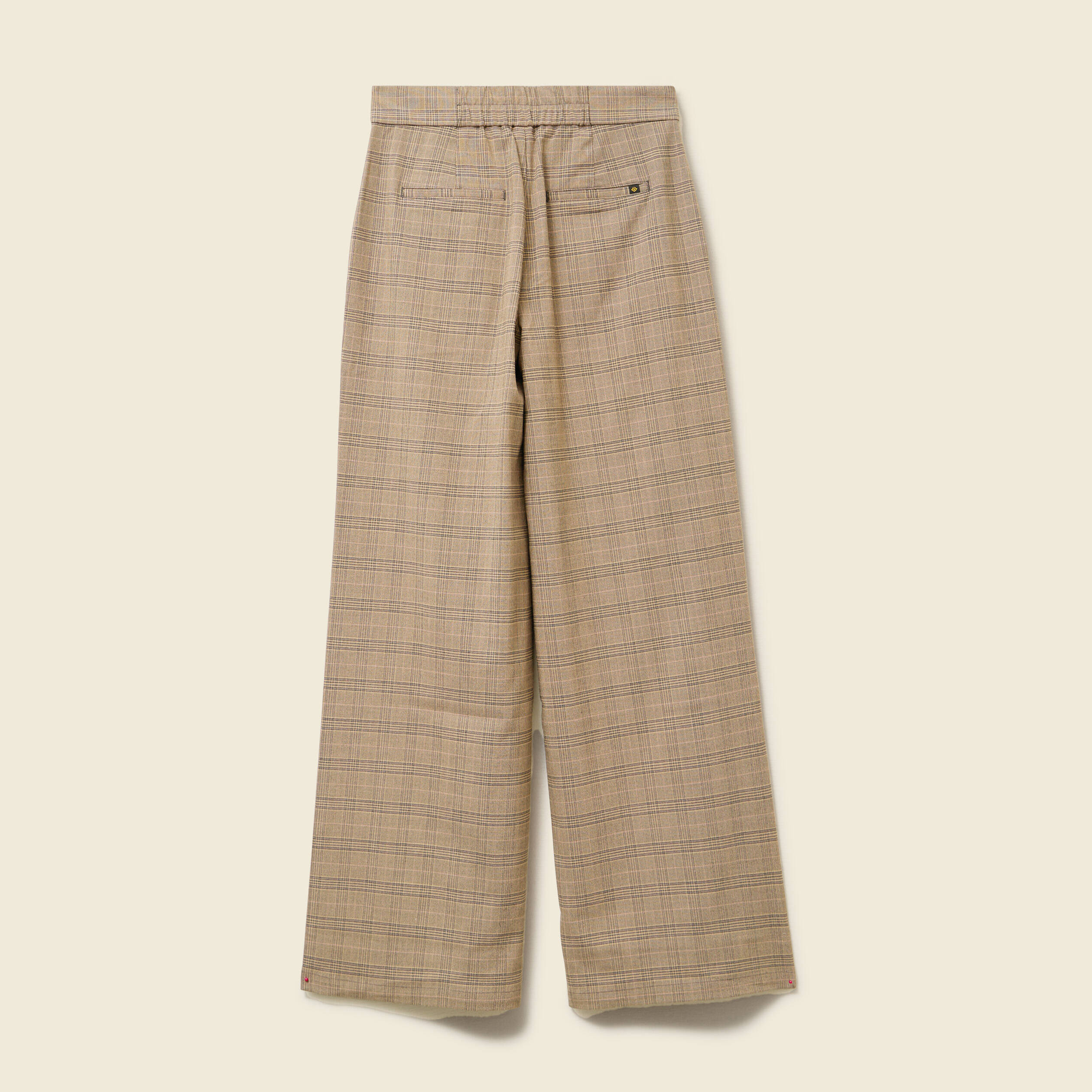 Pantalon large taille haute fluide beige fonce femme