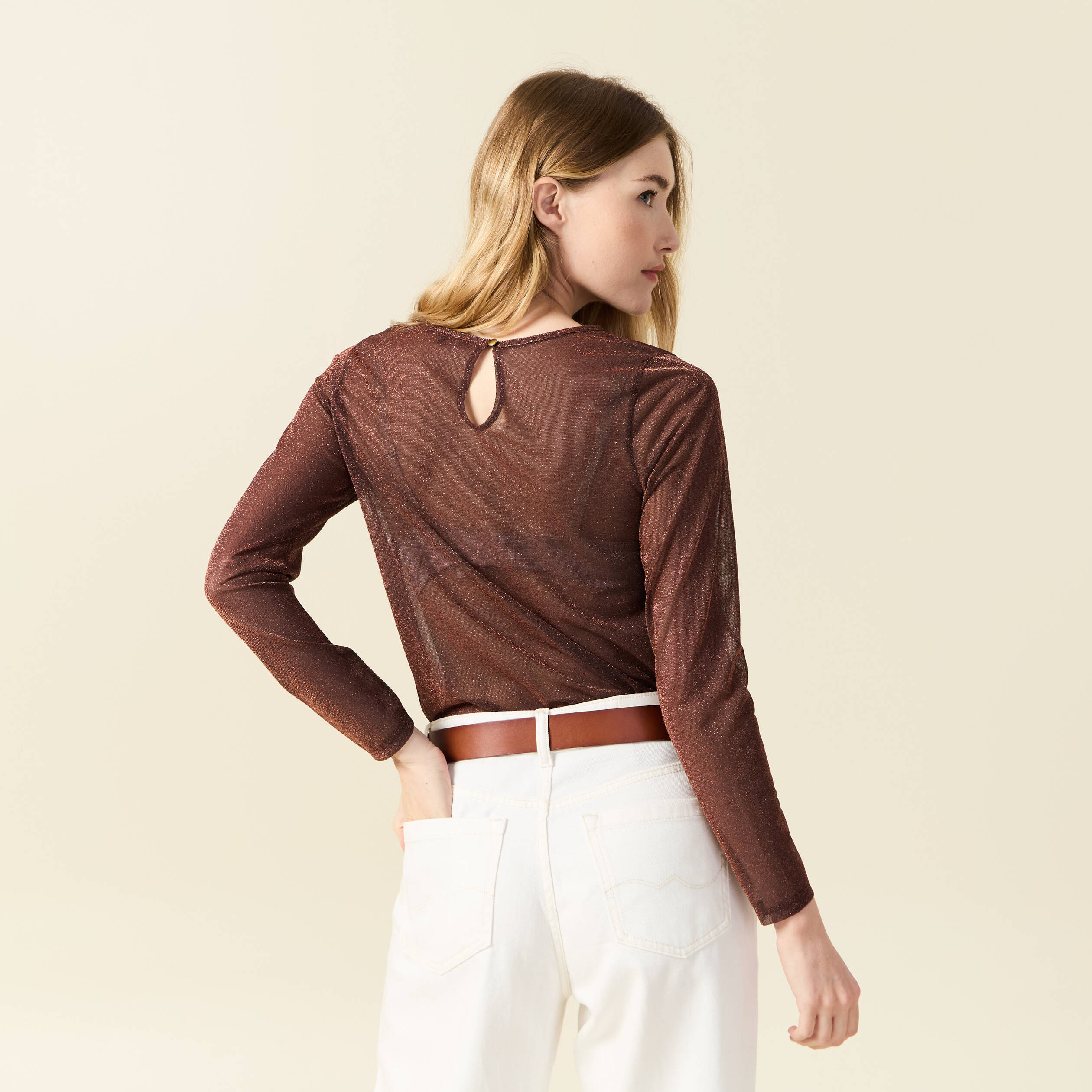 T-shirt manches longues marron cognac femme