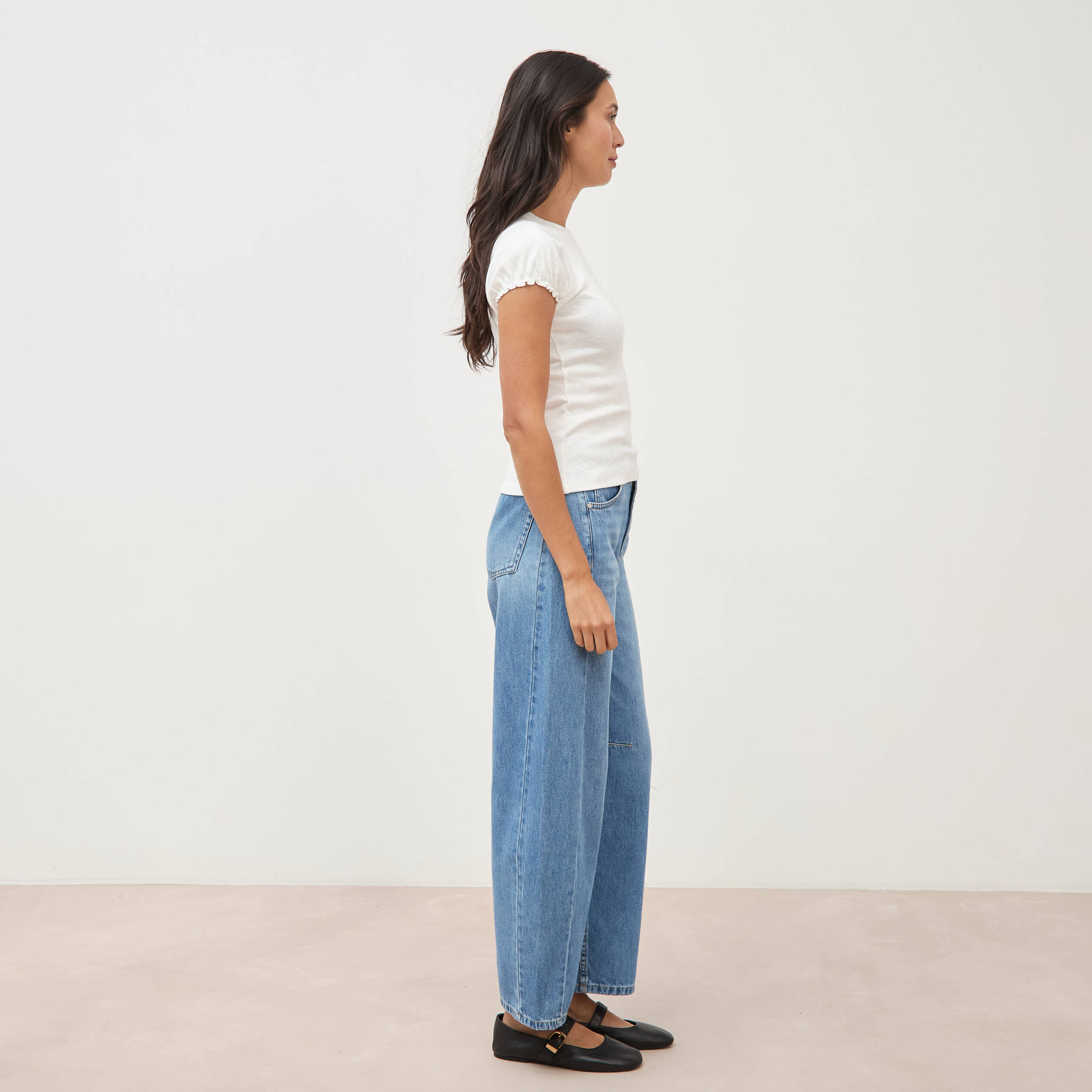 T-shirt ajust&eacute; col rond manches courtes ecru femme