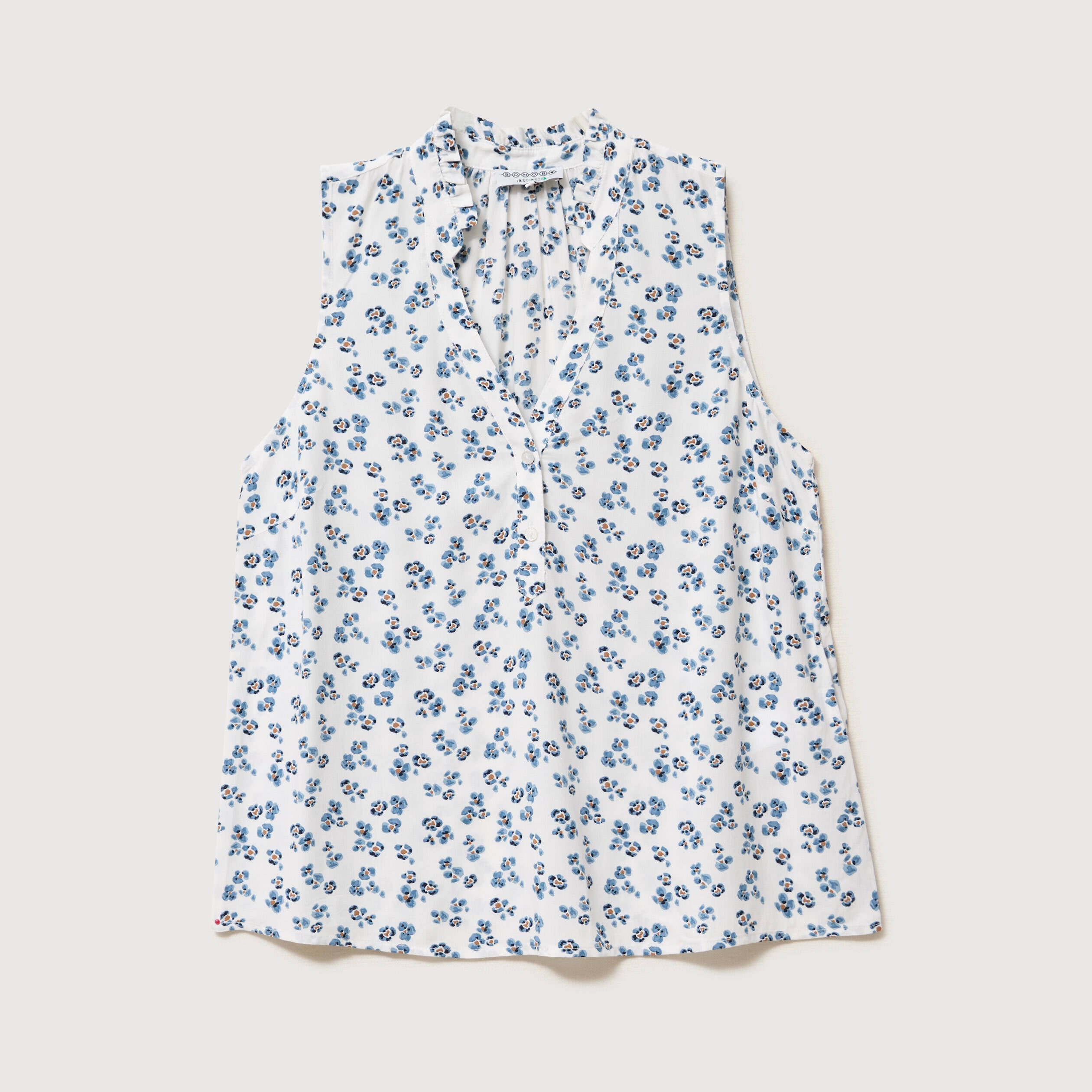 Top sans manches col v fluide ecru femme