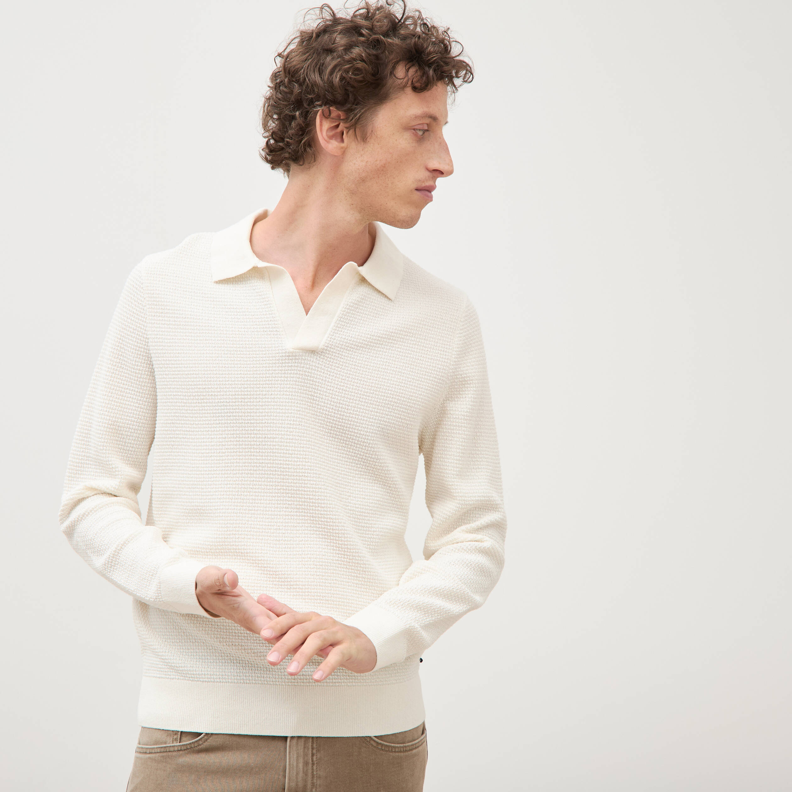 Pull manches longues ecru homme
