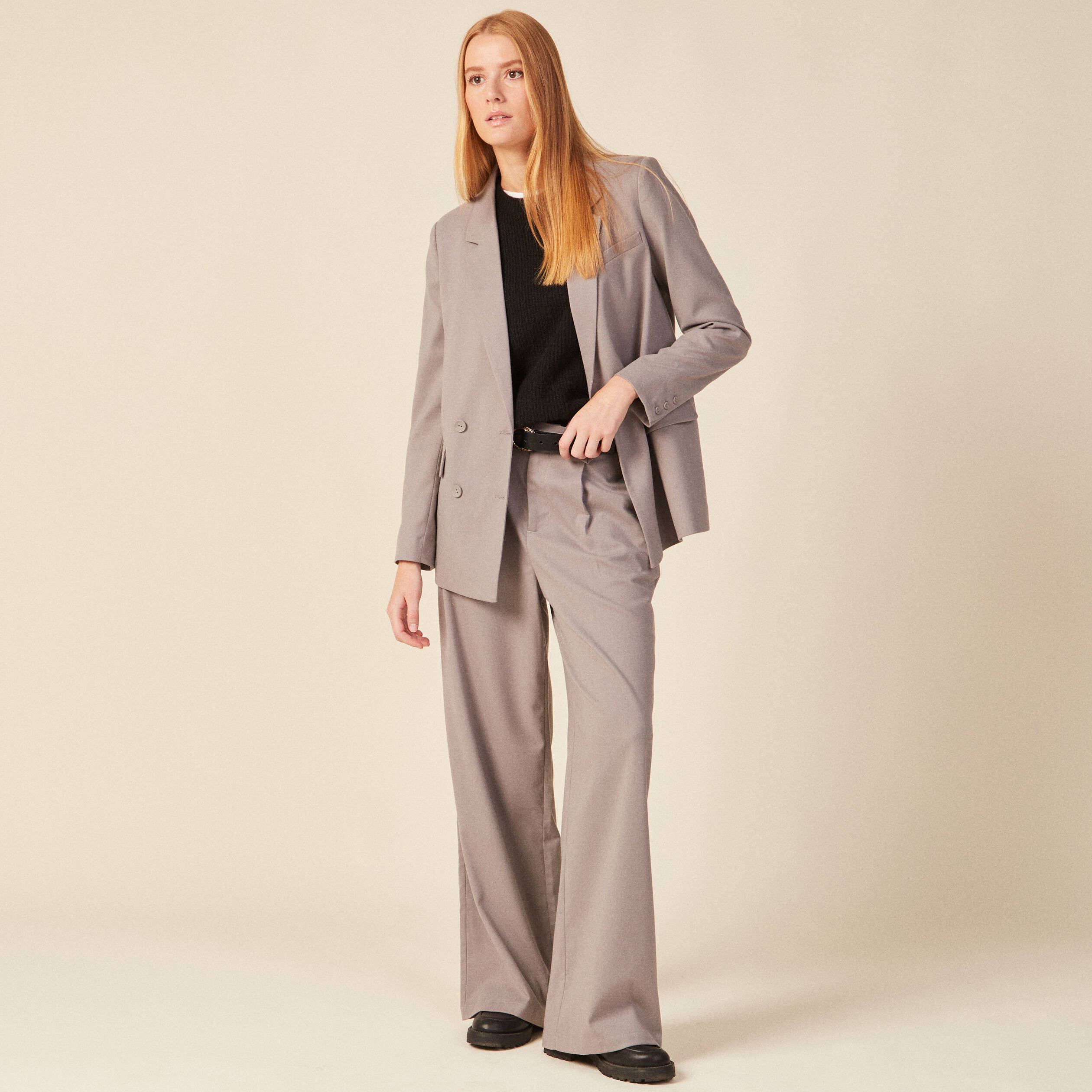 Pantalon a pince gris femme deals