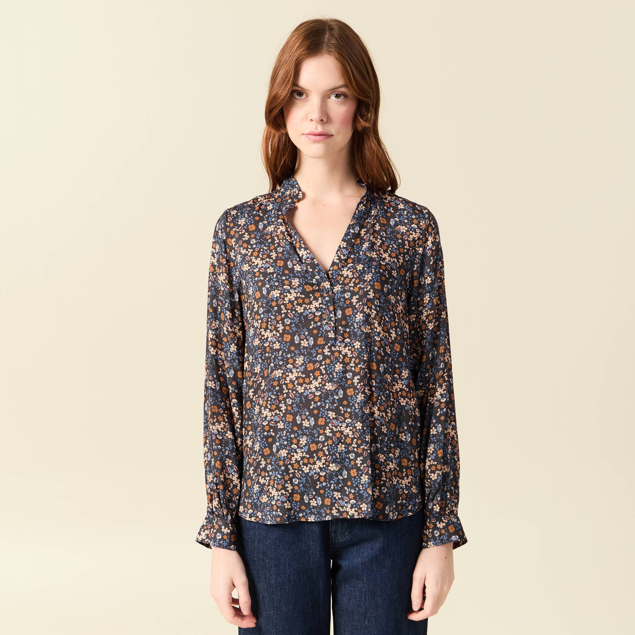 Blouse manches longues bleu marine femme