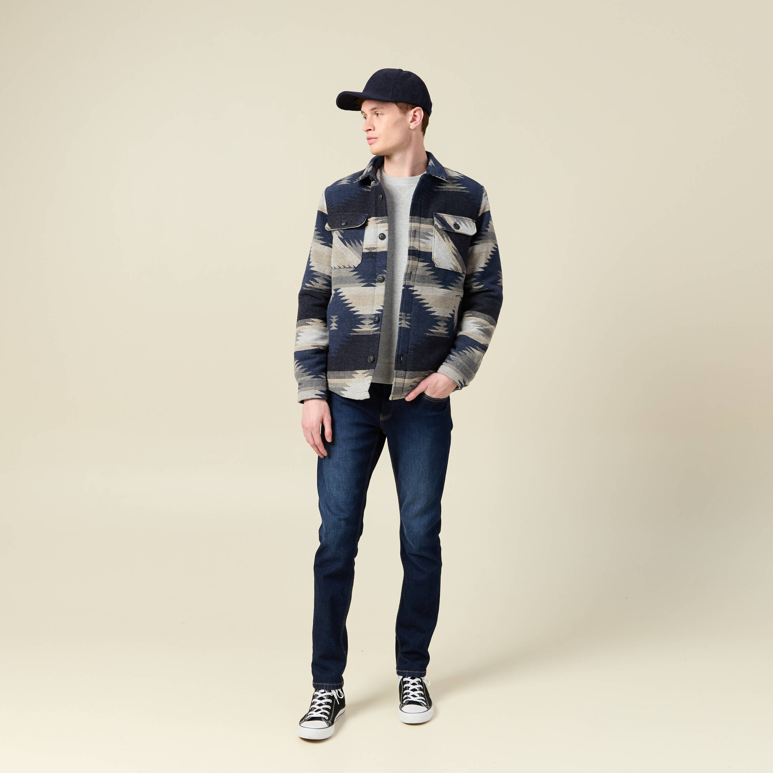 Veste surchemise droite bleu marine homme
