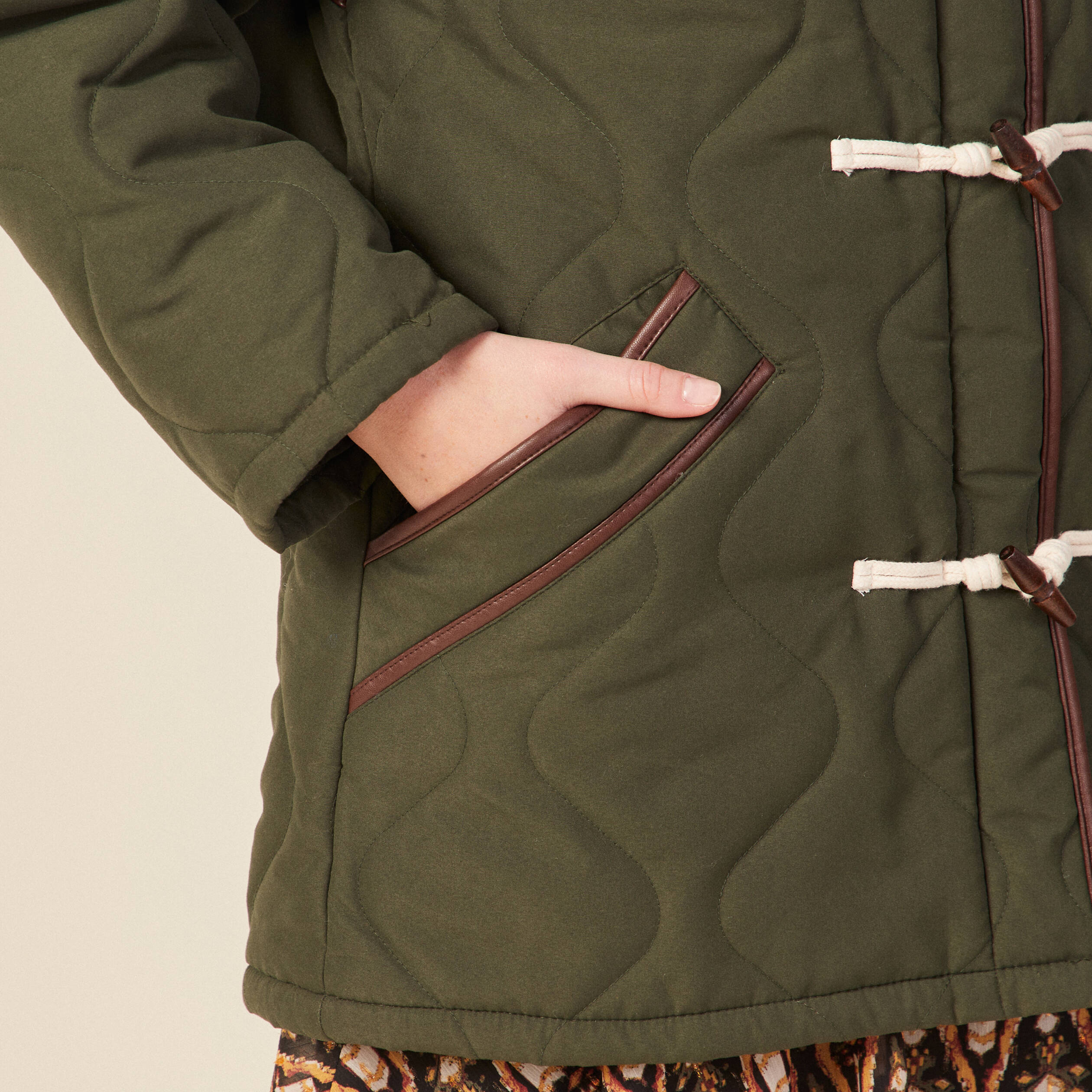 Parka doublée à capuche vert kaki femme