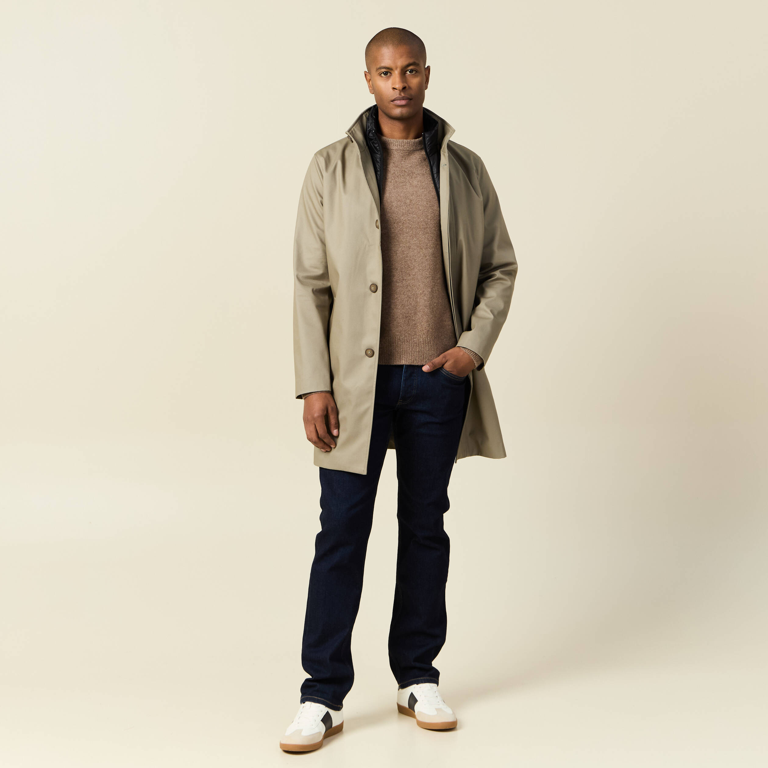 trench mi long col montant vert kaki homme Trench mi-long col montant vert kaki homme
