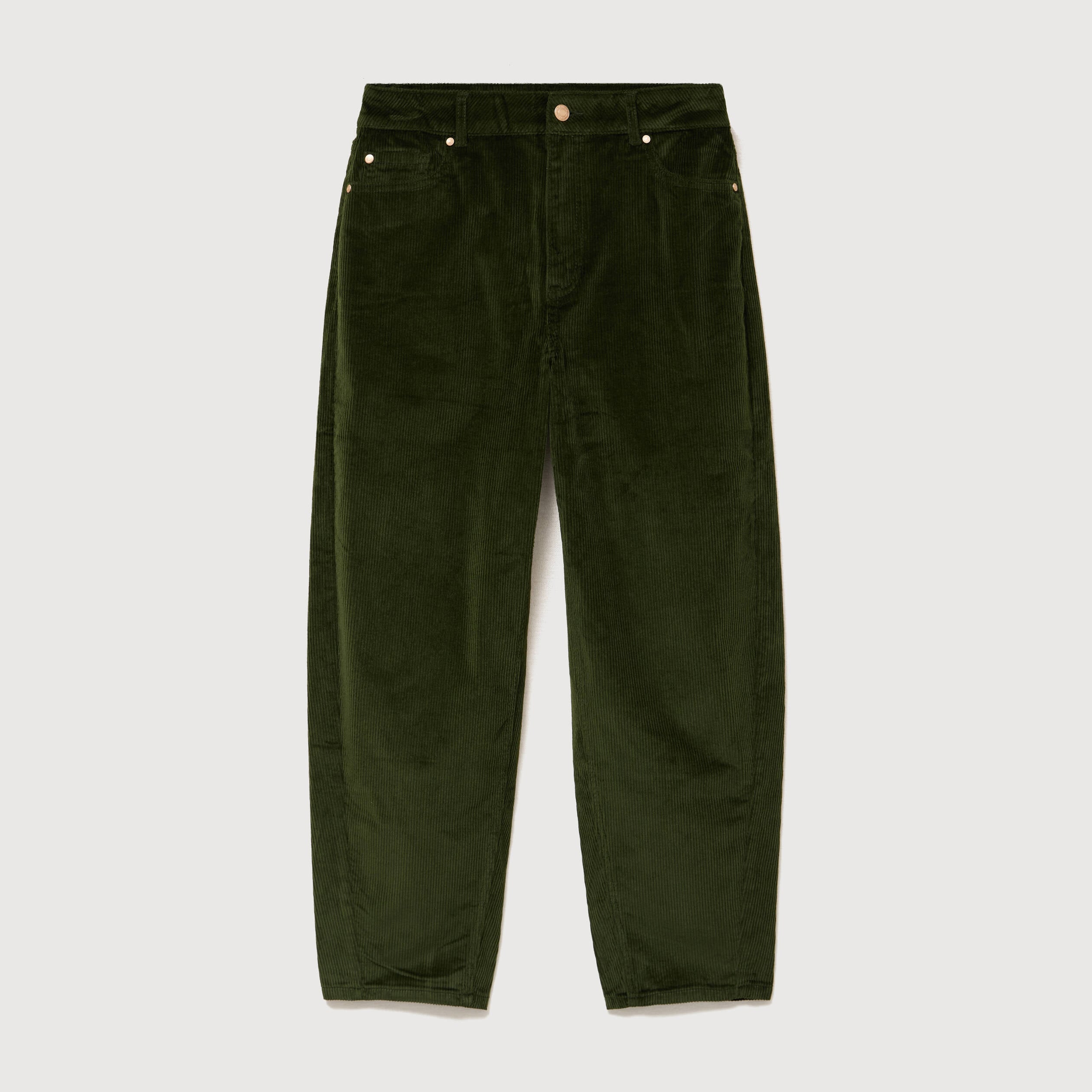 Pantalon barrel taille haute velours vert fonc&eacute; femme