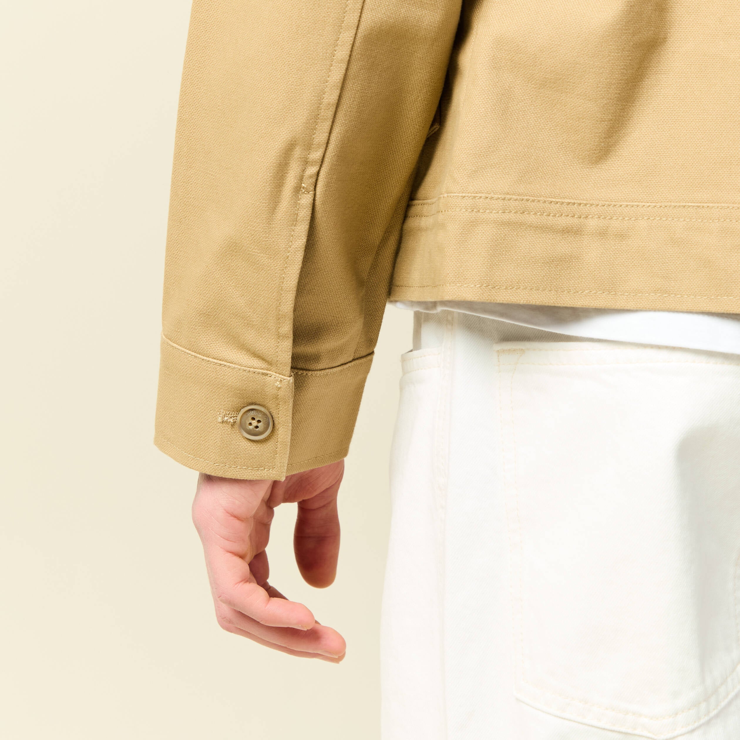 Blouson droit court en coton beige homme