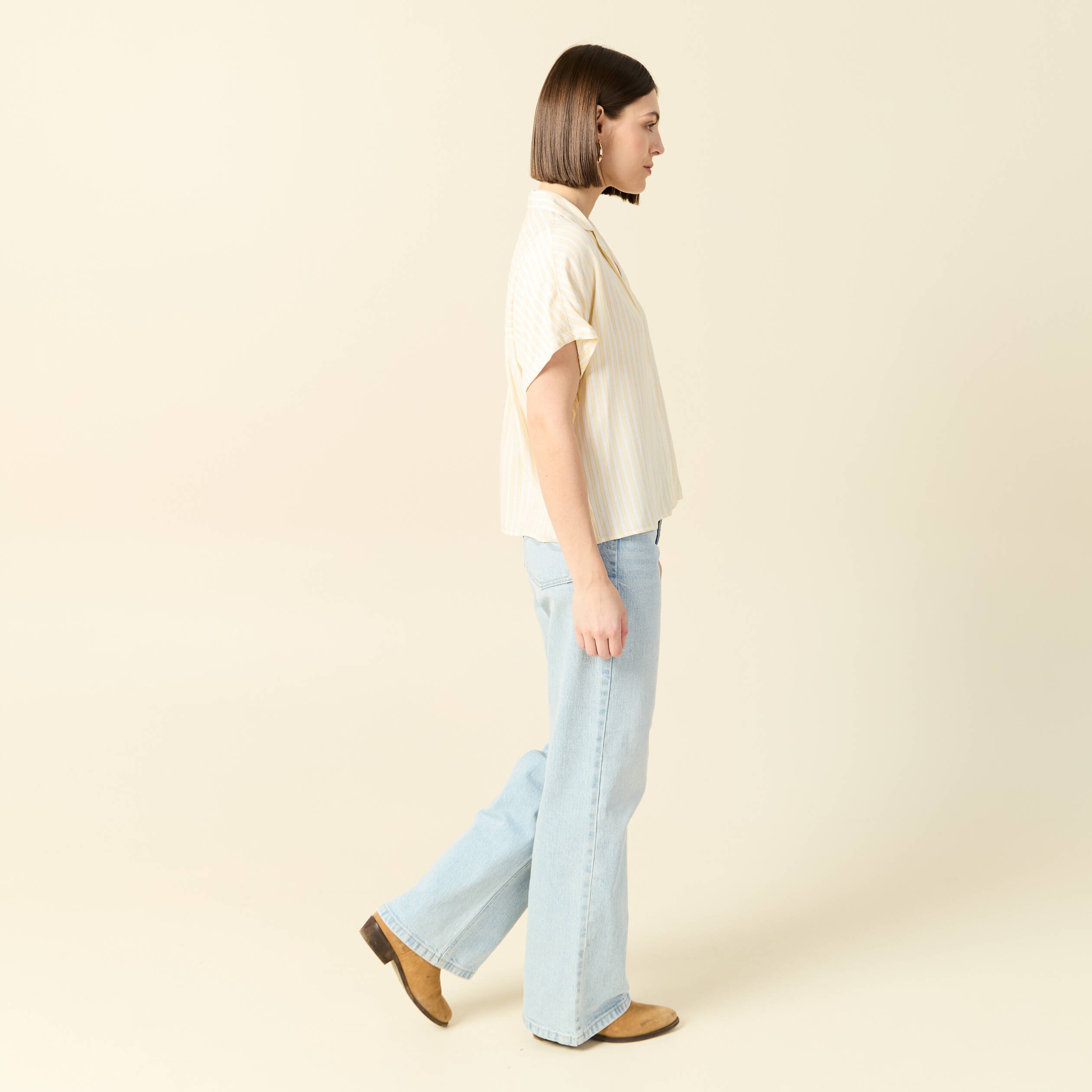 chemise manches 34 jaune femme Chemise manches 3/4 jaune femme