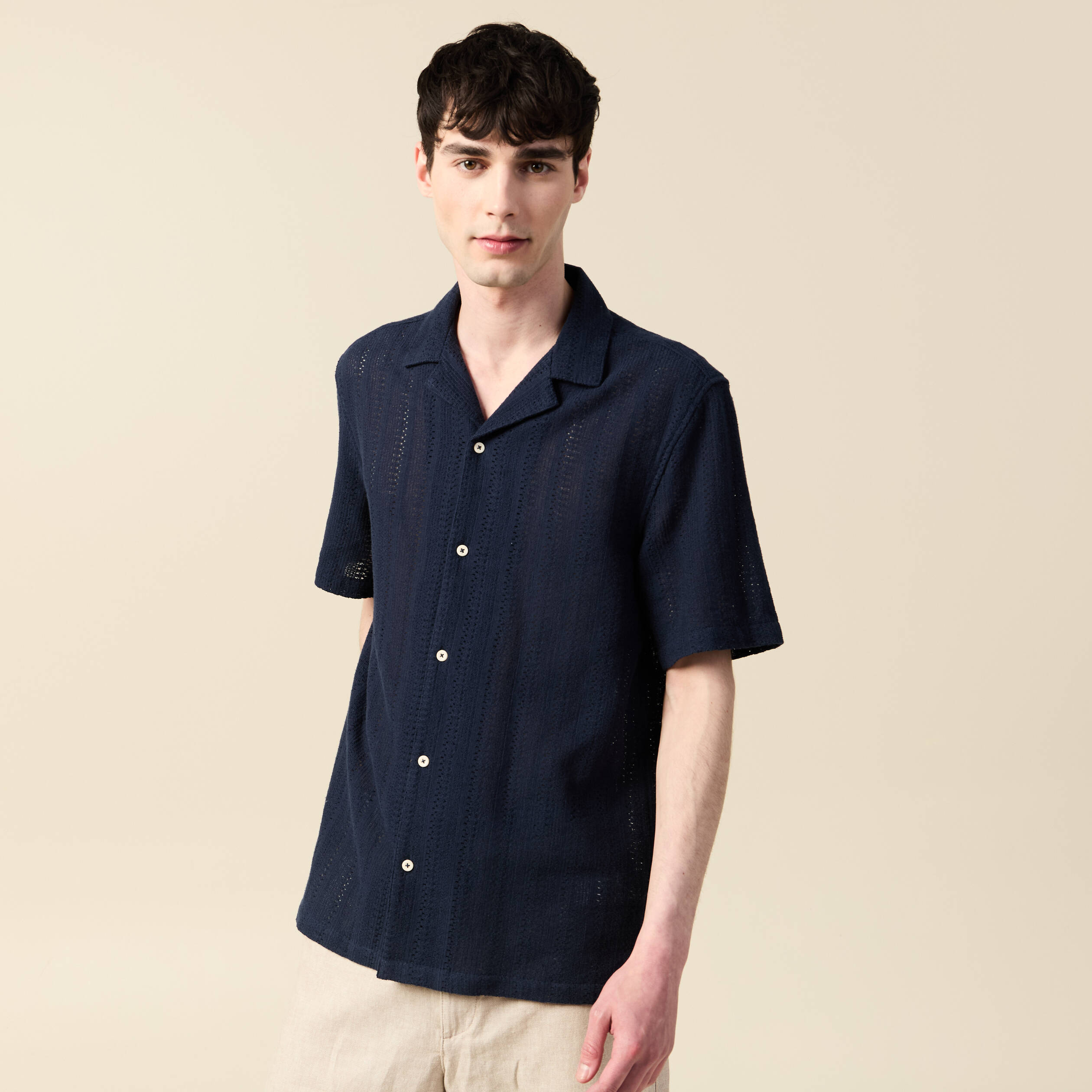 Chemise manches courtes bleu marine homme