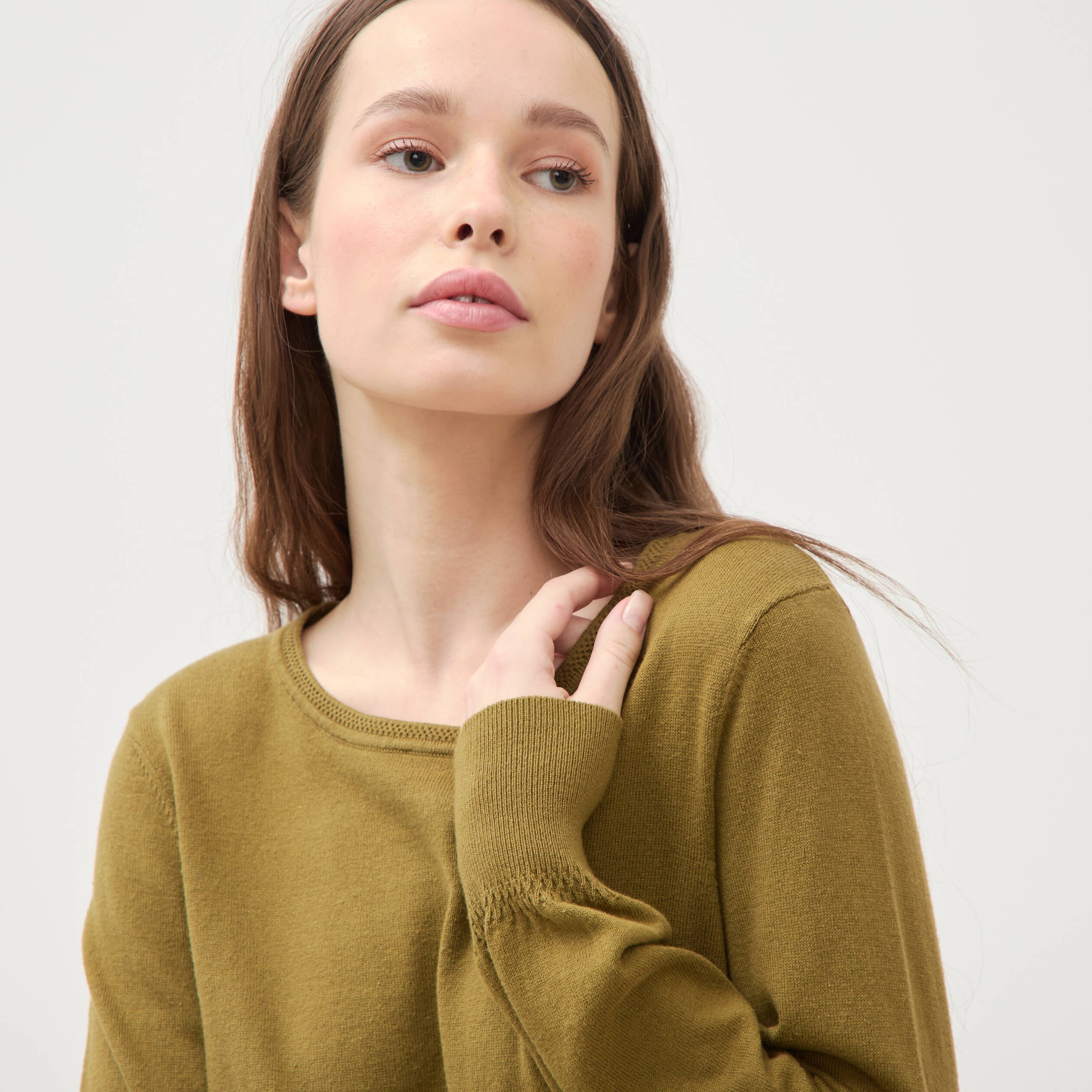 Pull manches longues vert kaki femme