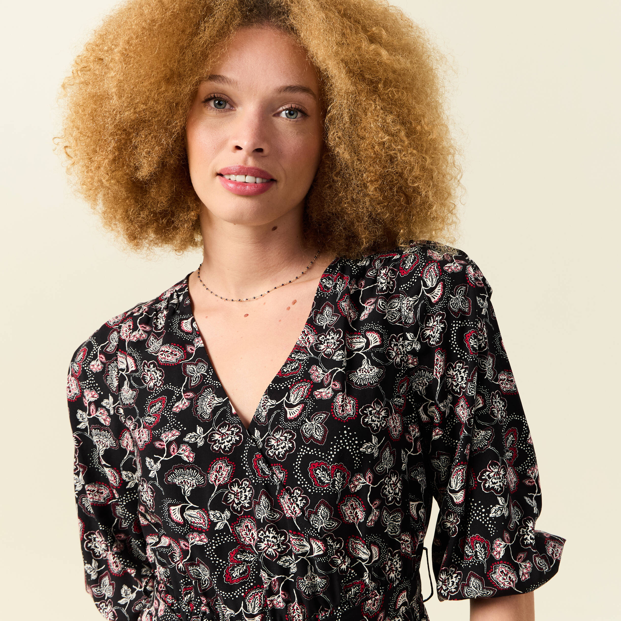 Robe évasée fluide manches 3/4 noir femme