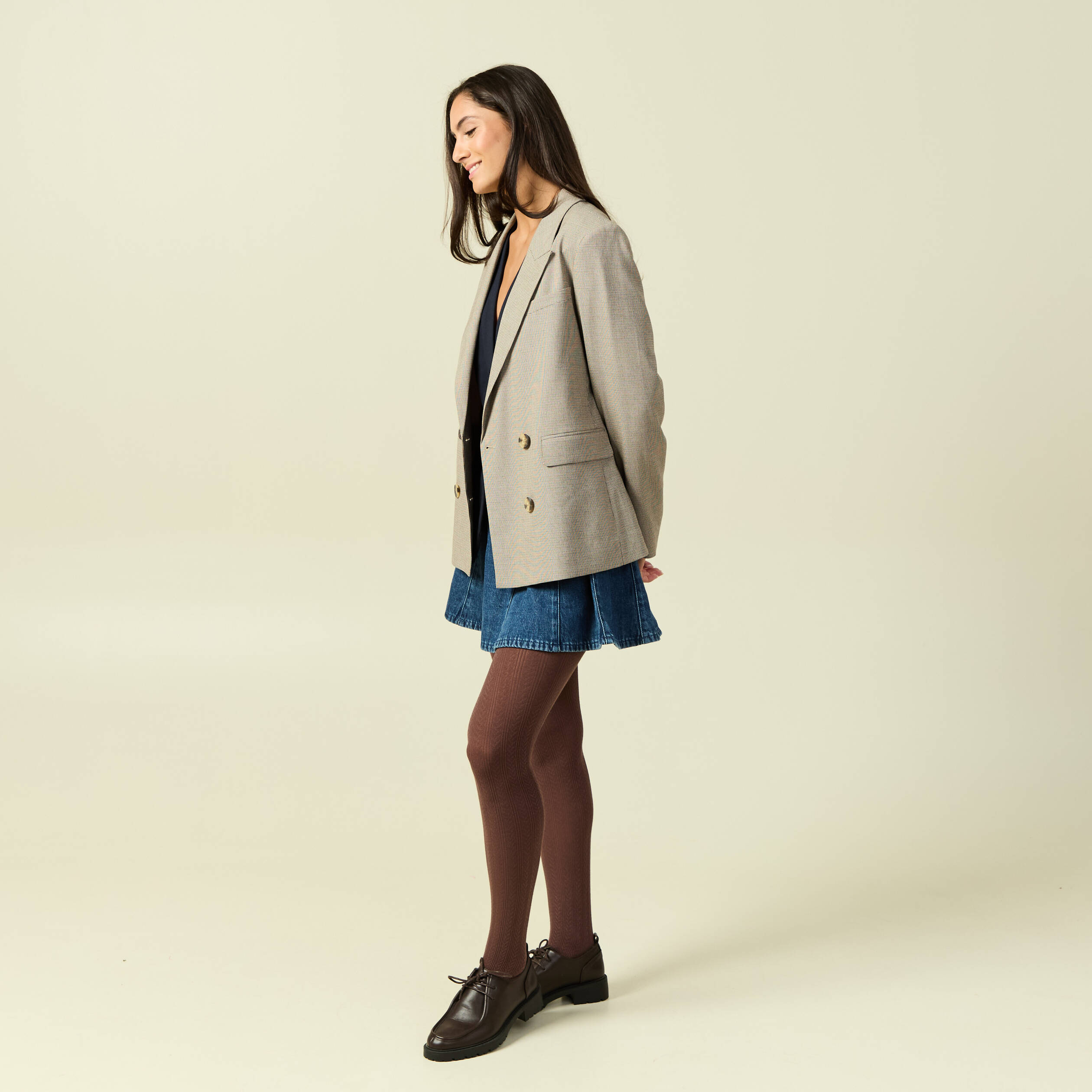 Blazer manches longues col tailleur beige femme