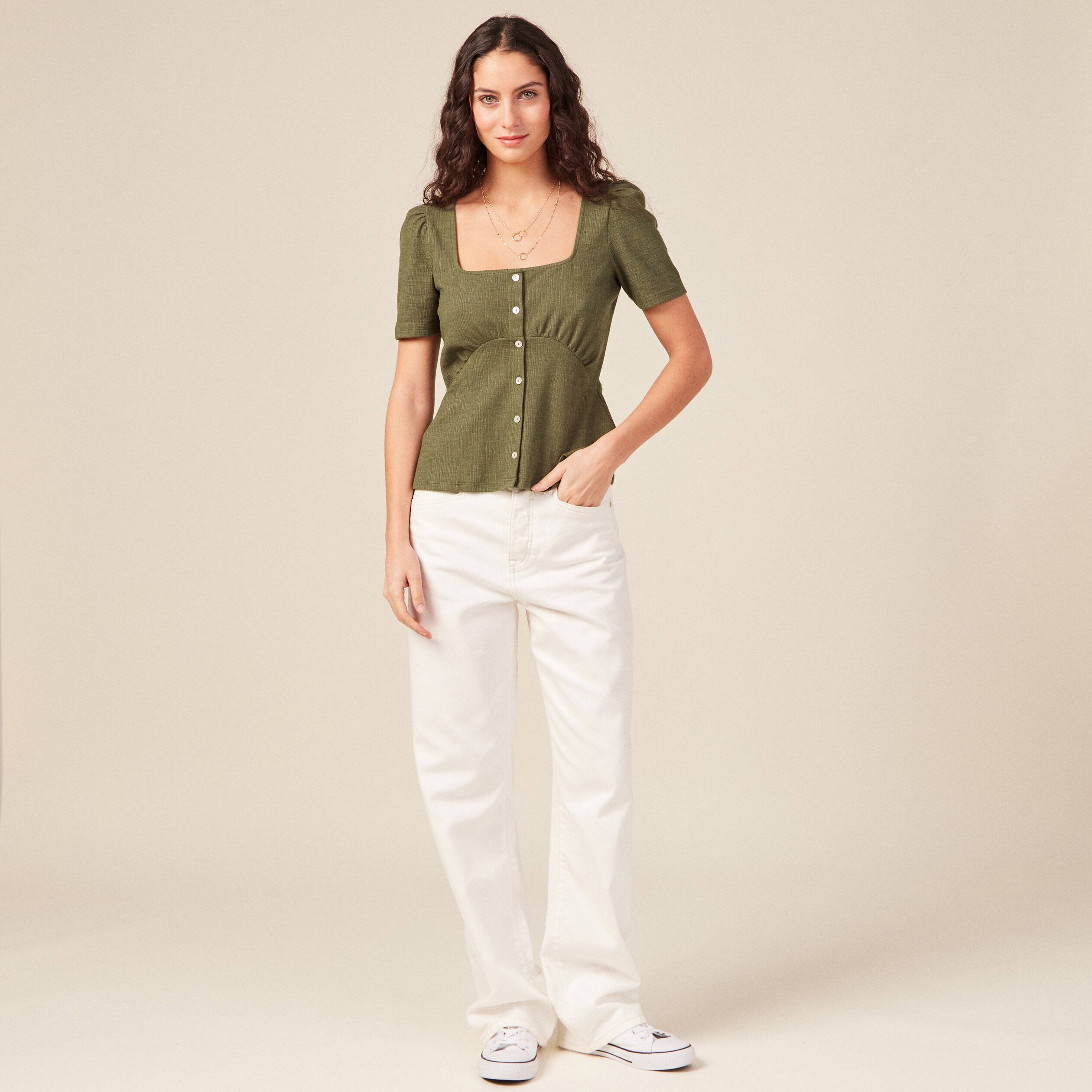t shirt manches courtes vert kaki femme T-shirt manches courtes vert kaki femme