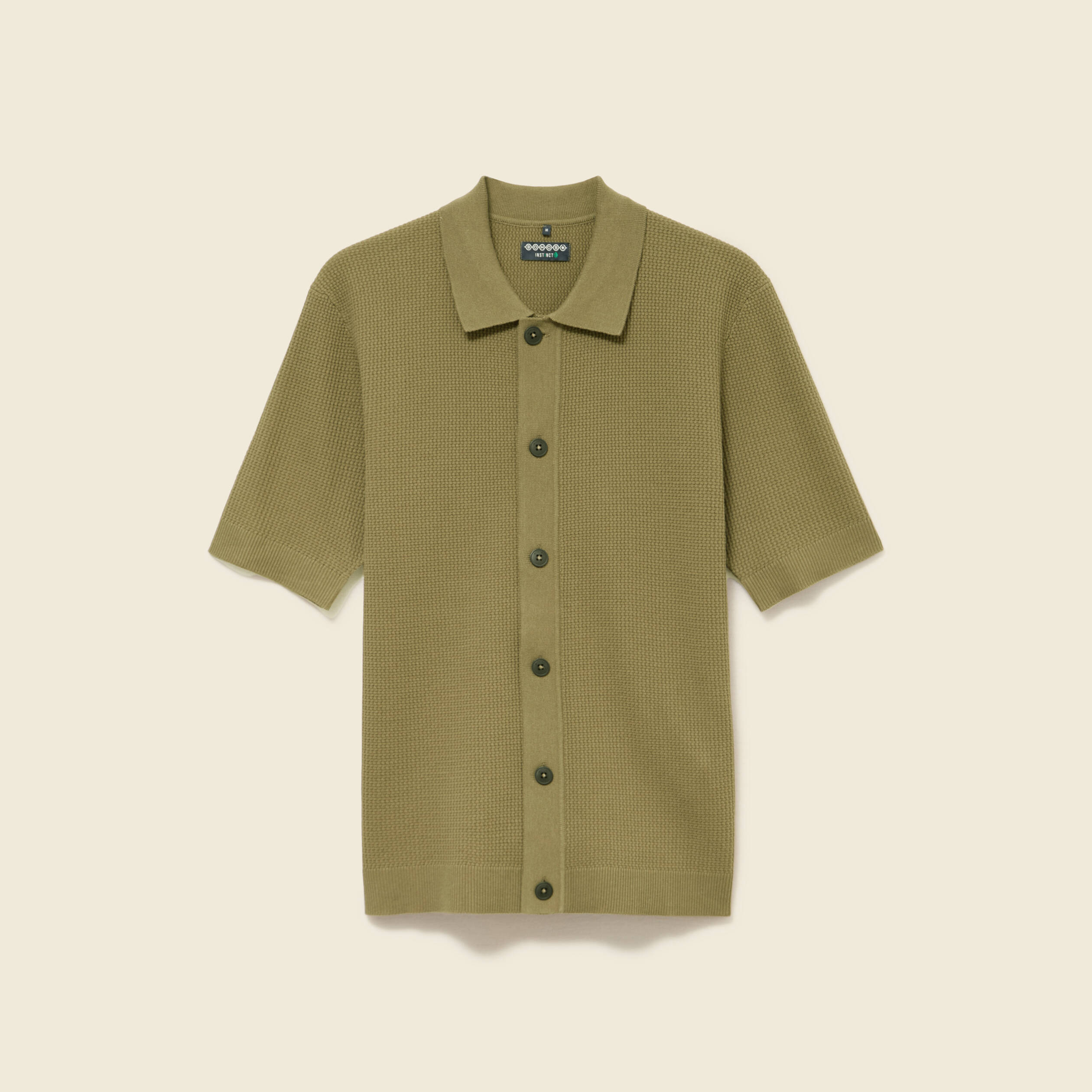 Chemise manches courtes col polo vert kaki homme