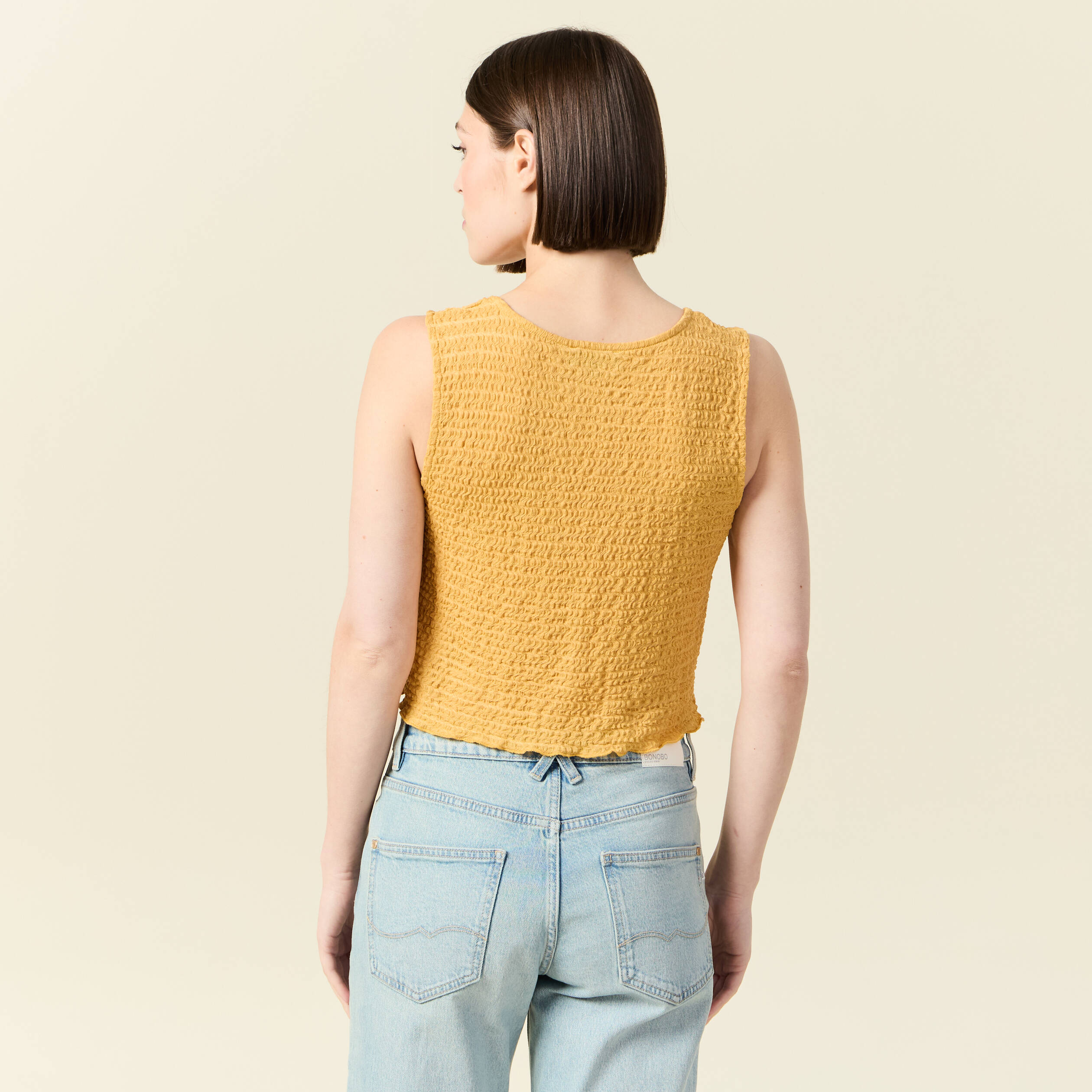 debardeur droit cropped col rond jaune moutarde femme Débardeur droit cropped col rond jaune moutarde femme