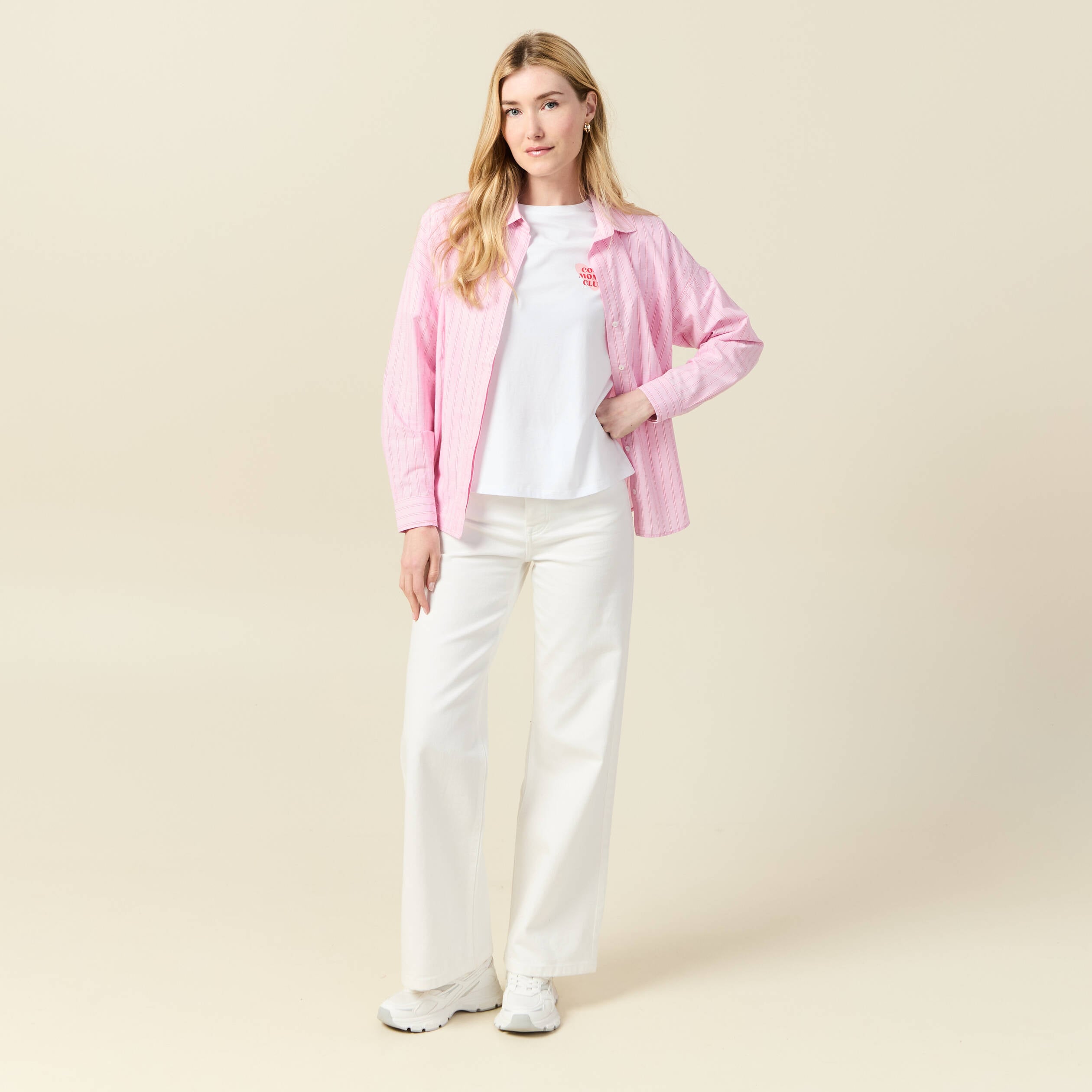 Chemise manches longues rose clair femme
