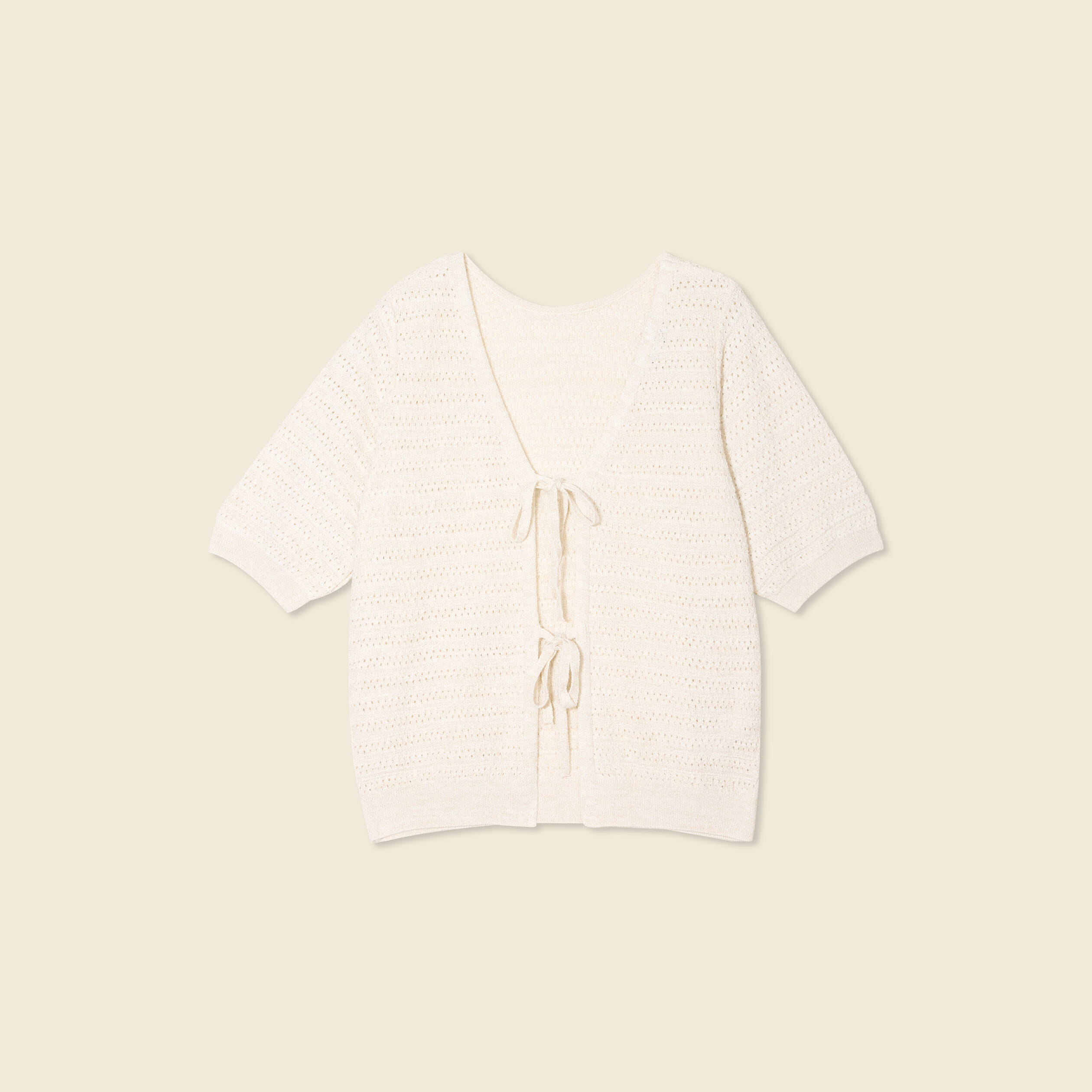 gilet manches courtes ajoure creme femme Gilet manches courtes ajouré creme femme