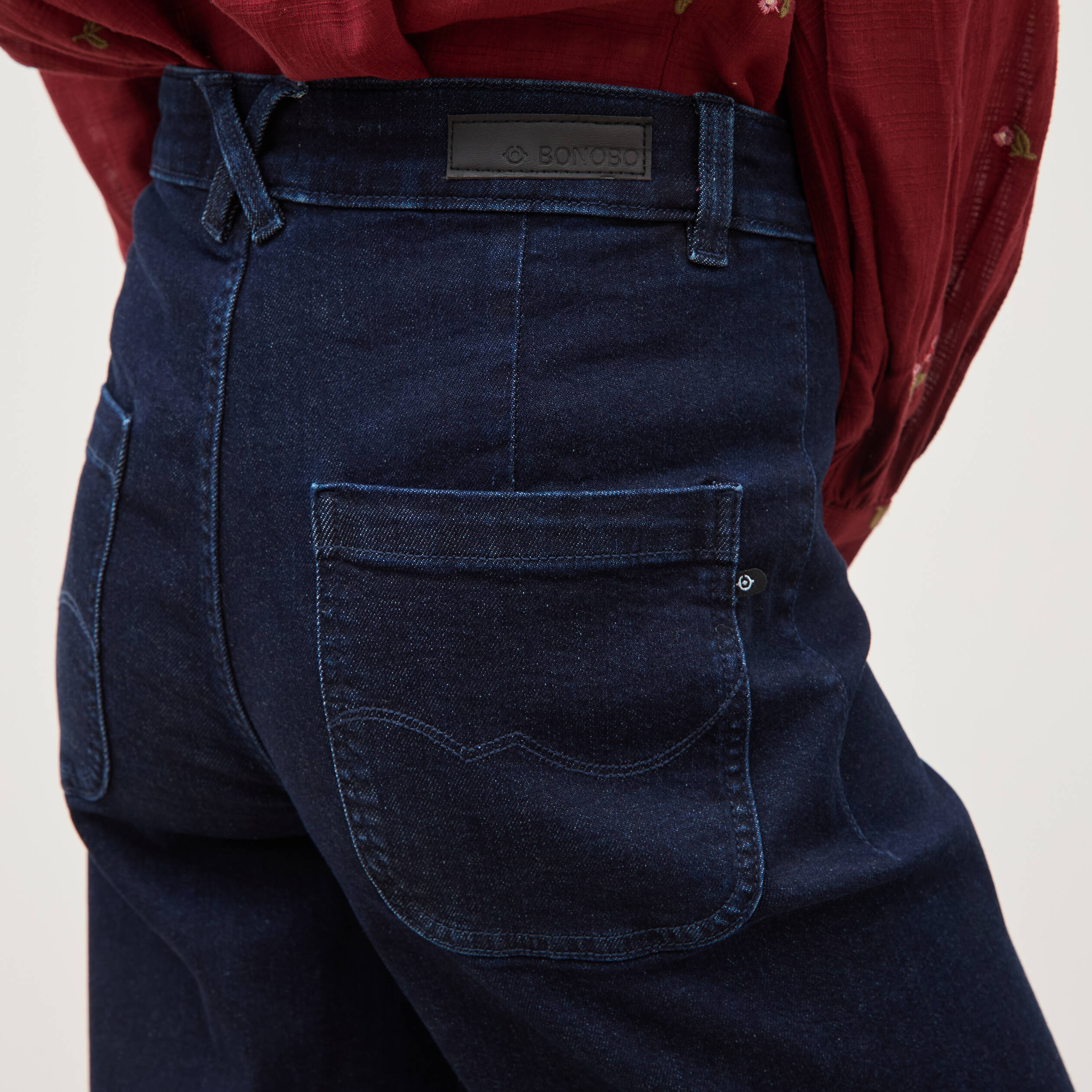 Jeans large taille haute denim brut rinse femme