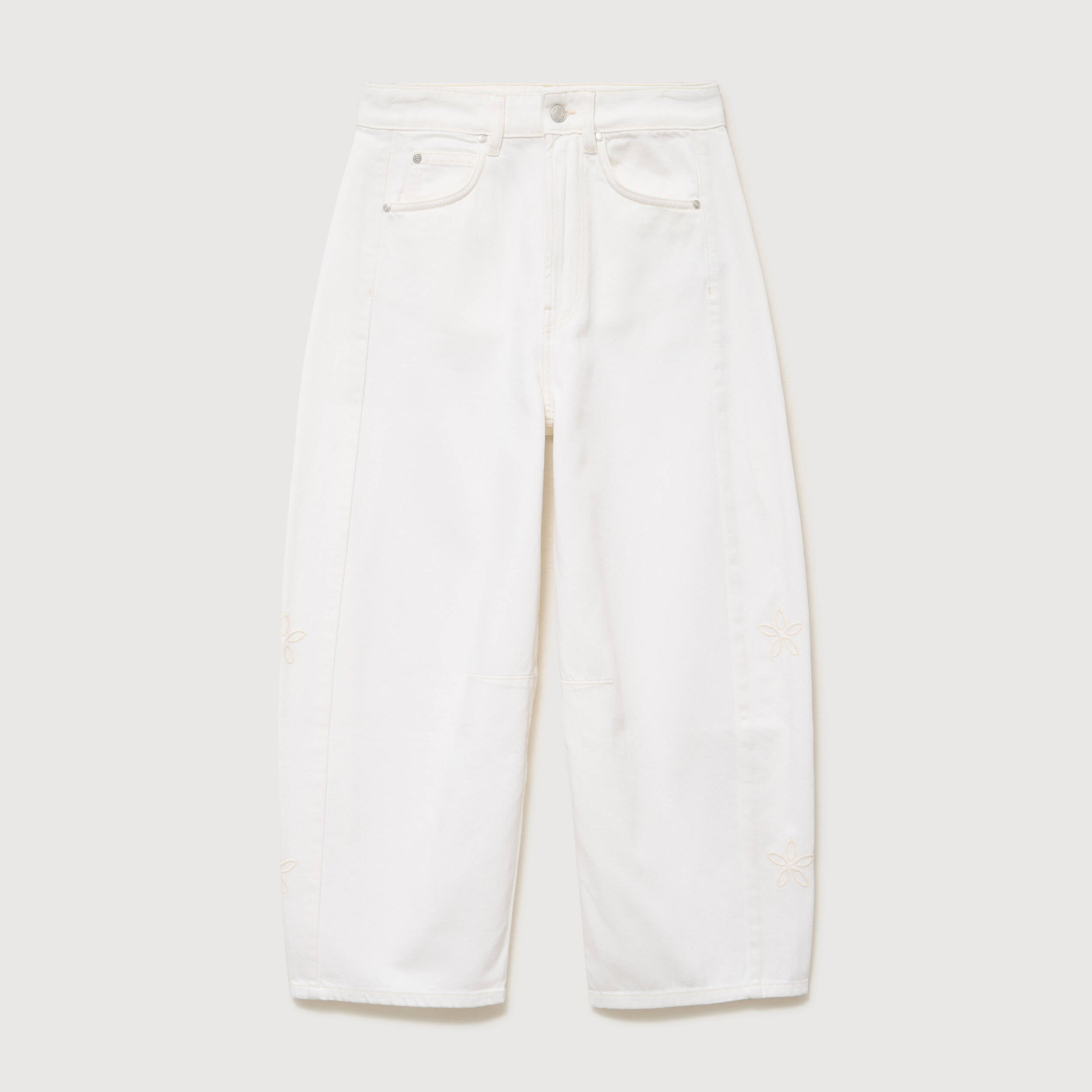 Jeans barrel taille haute 7/8&egrave;me denim blanc femme