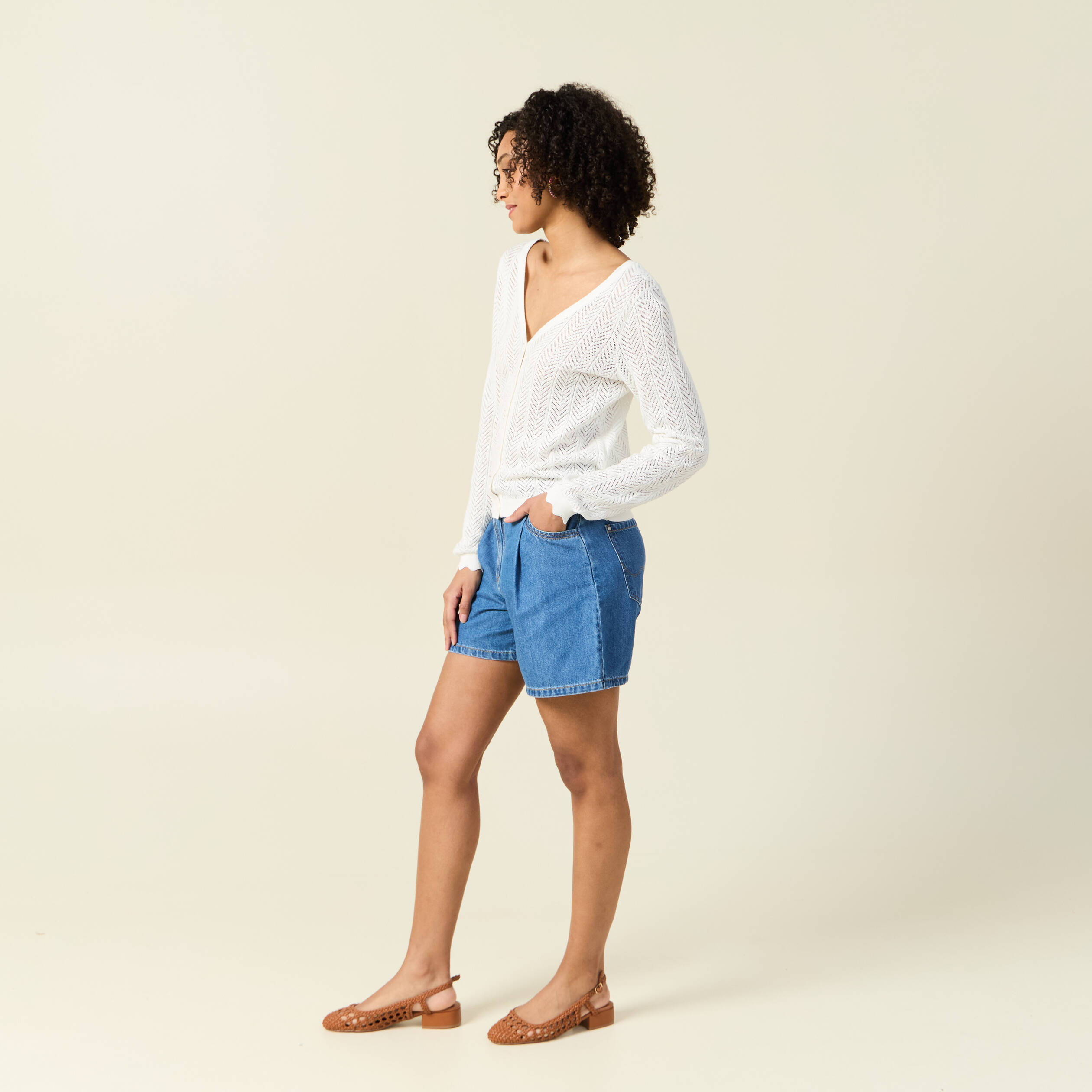 gilet dos devant ajoure ecru femme Gilet dos devant ajouré ecru femme
