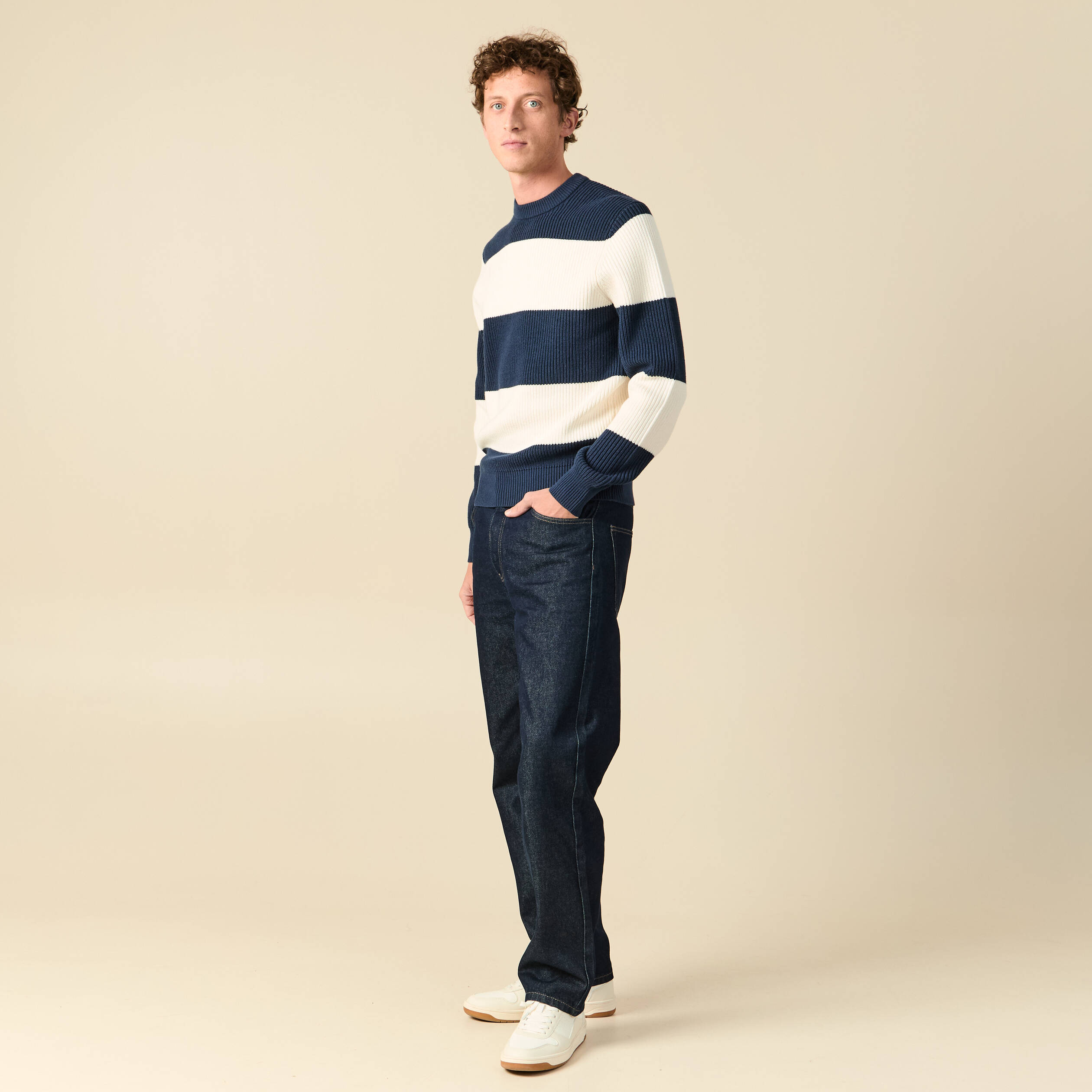 Pull col roulé manches longues bleu marine homme | La Halle