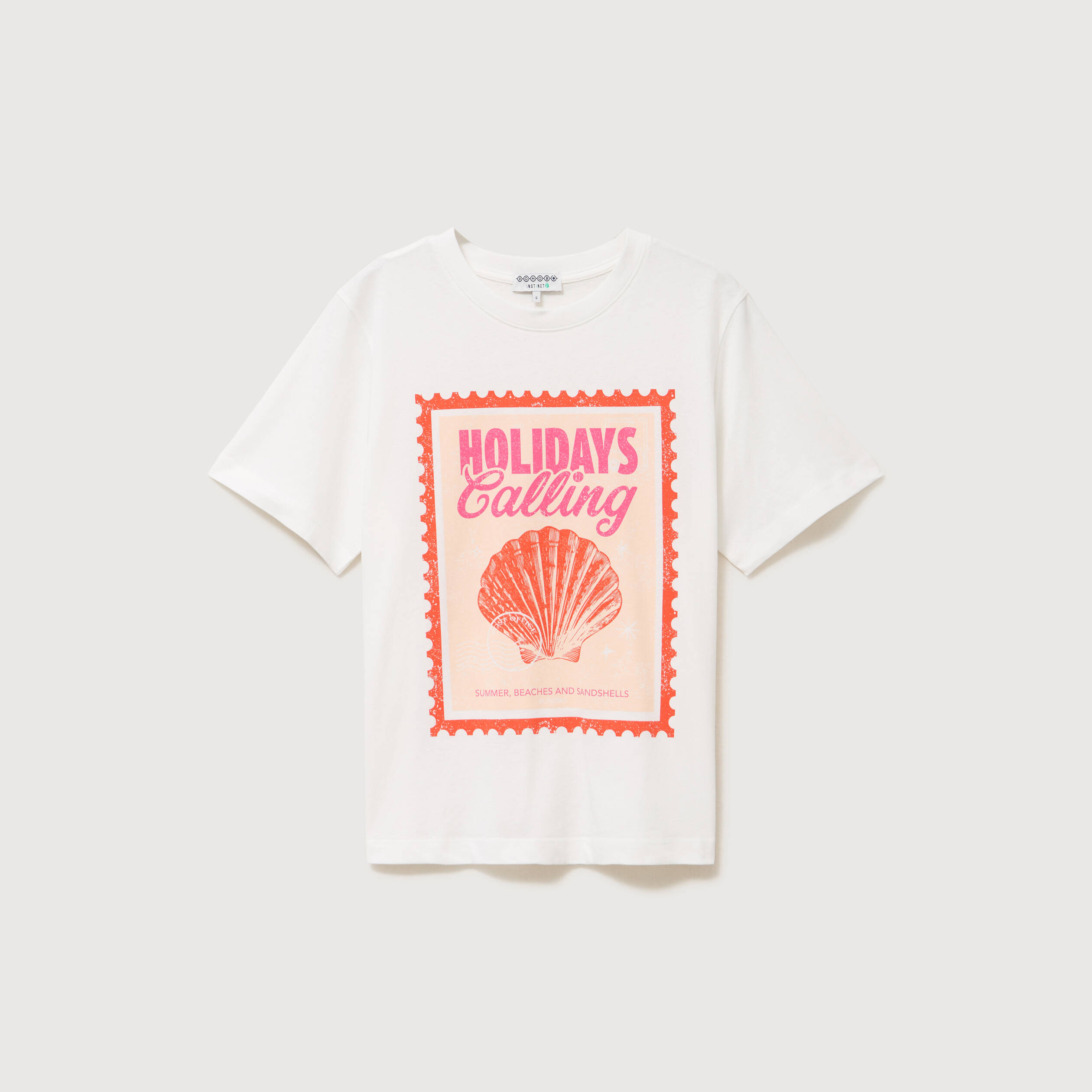 T-shirt droit en coton manches courtes ecru femme