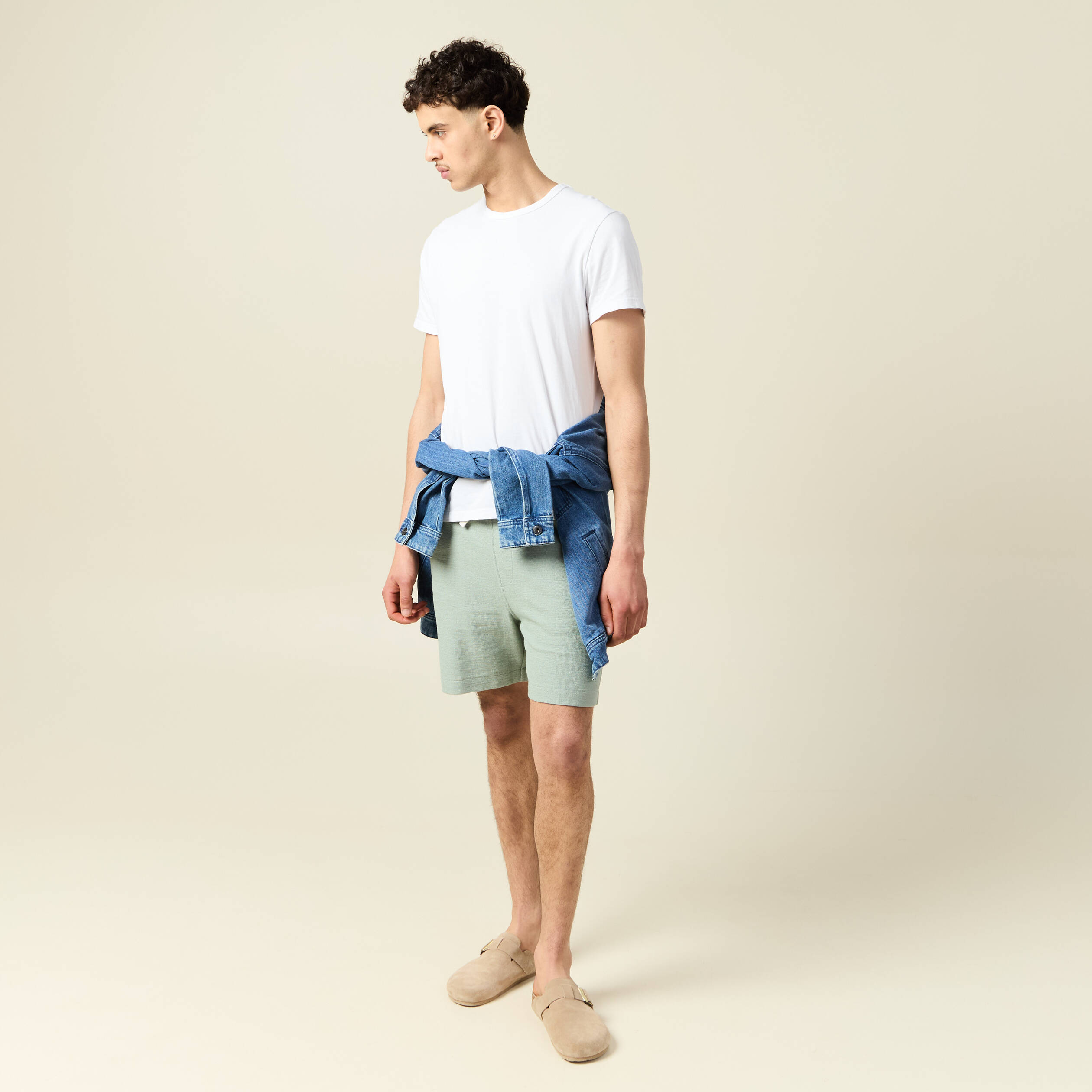 Short droit avec cordon vert olive homme