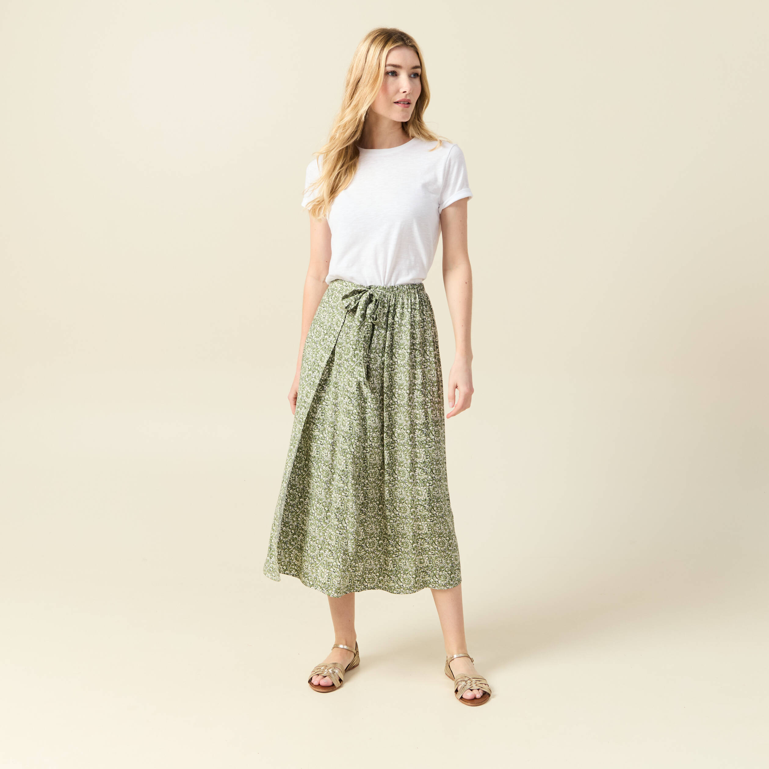 Jupe Longue Vert Kaki Femme Jupe Midi Cargo Coton Liberto Vert - Main Image