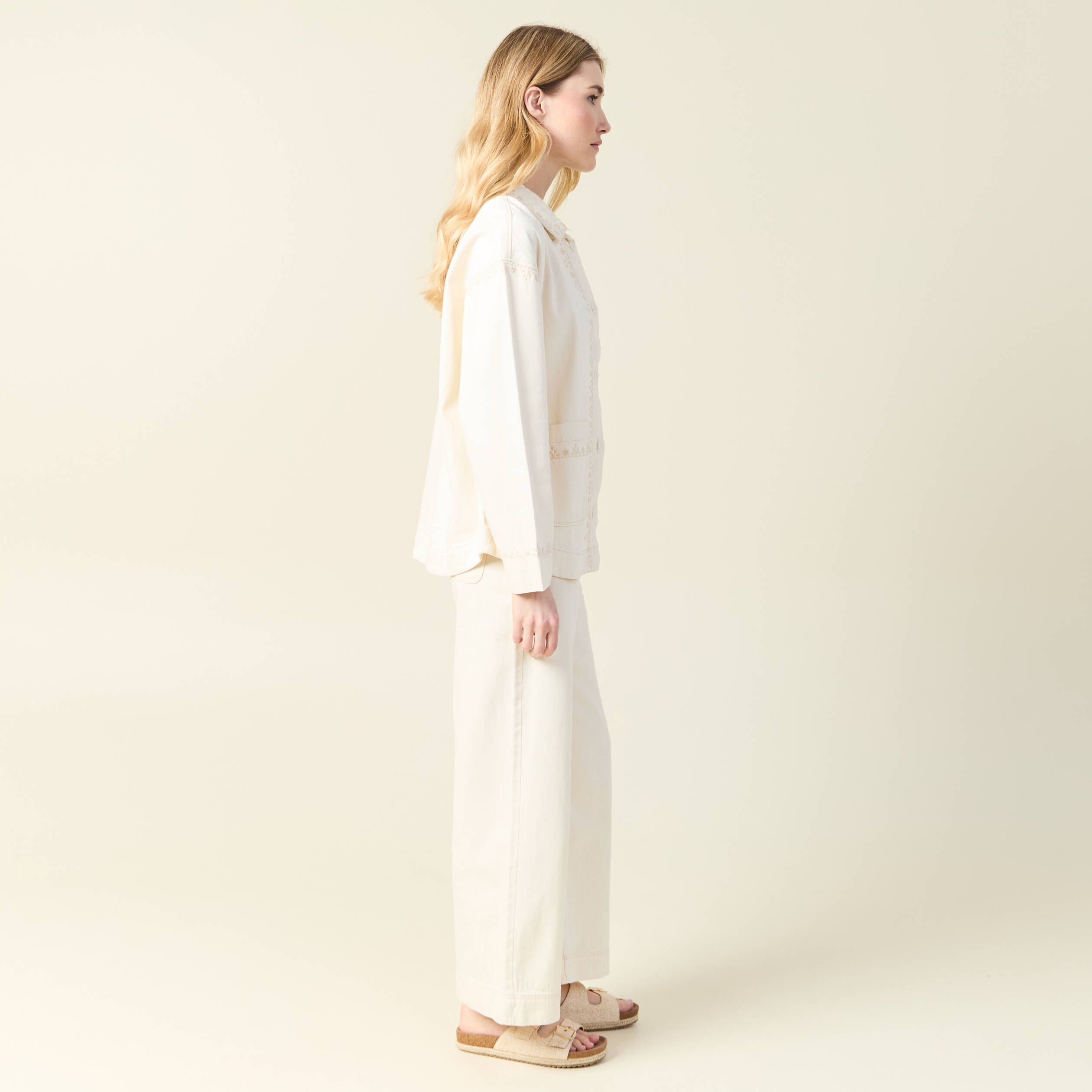 blouson boutonne brode denim blanc femme Blouson boutonné brodé denim blanc femme