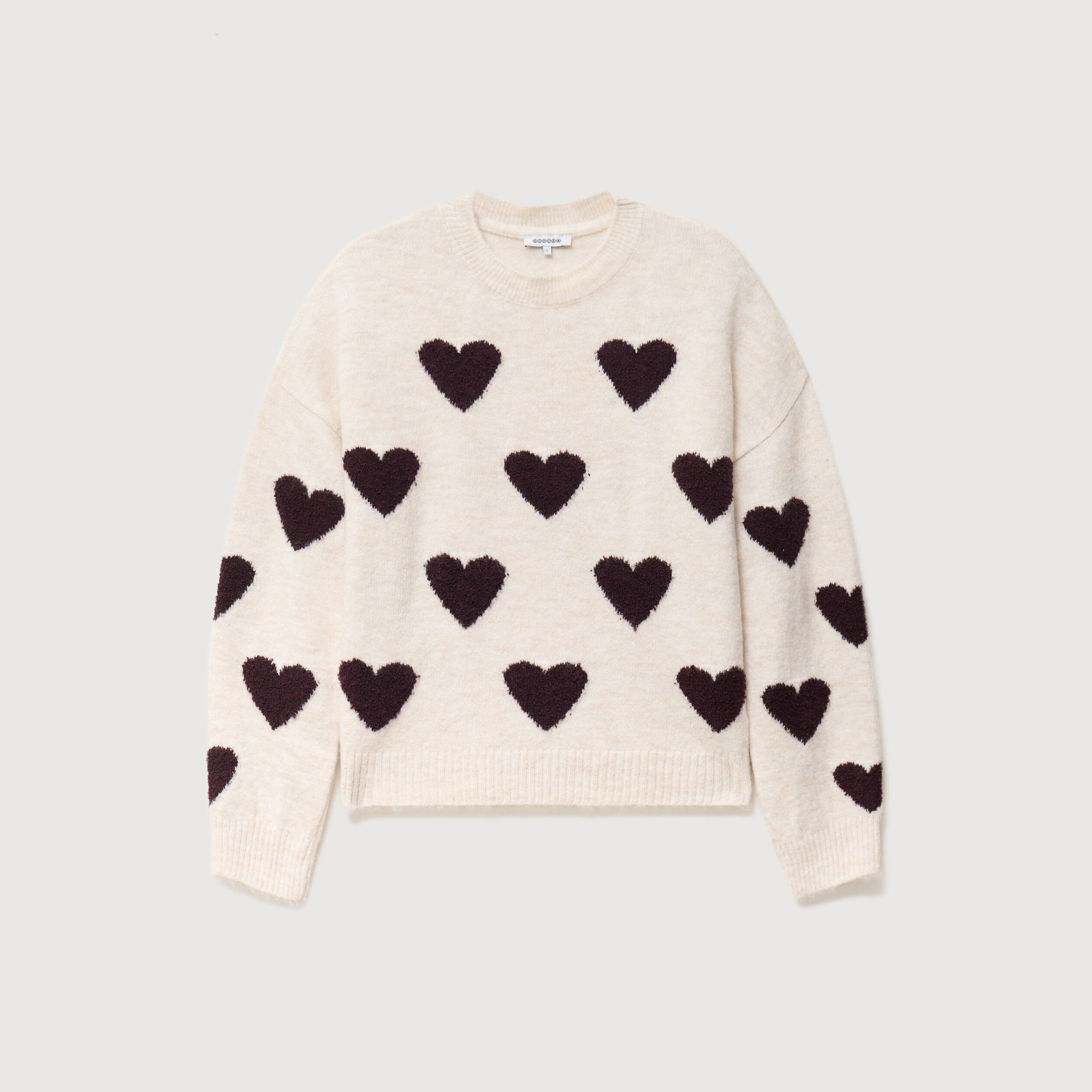 Pull manches longues bouclette col rond prune femme