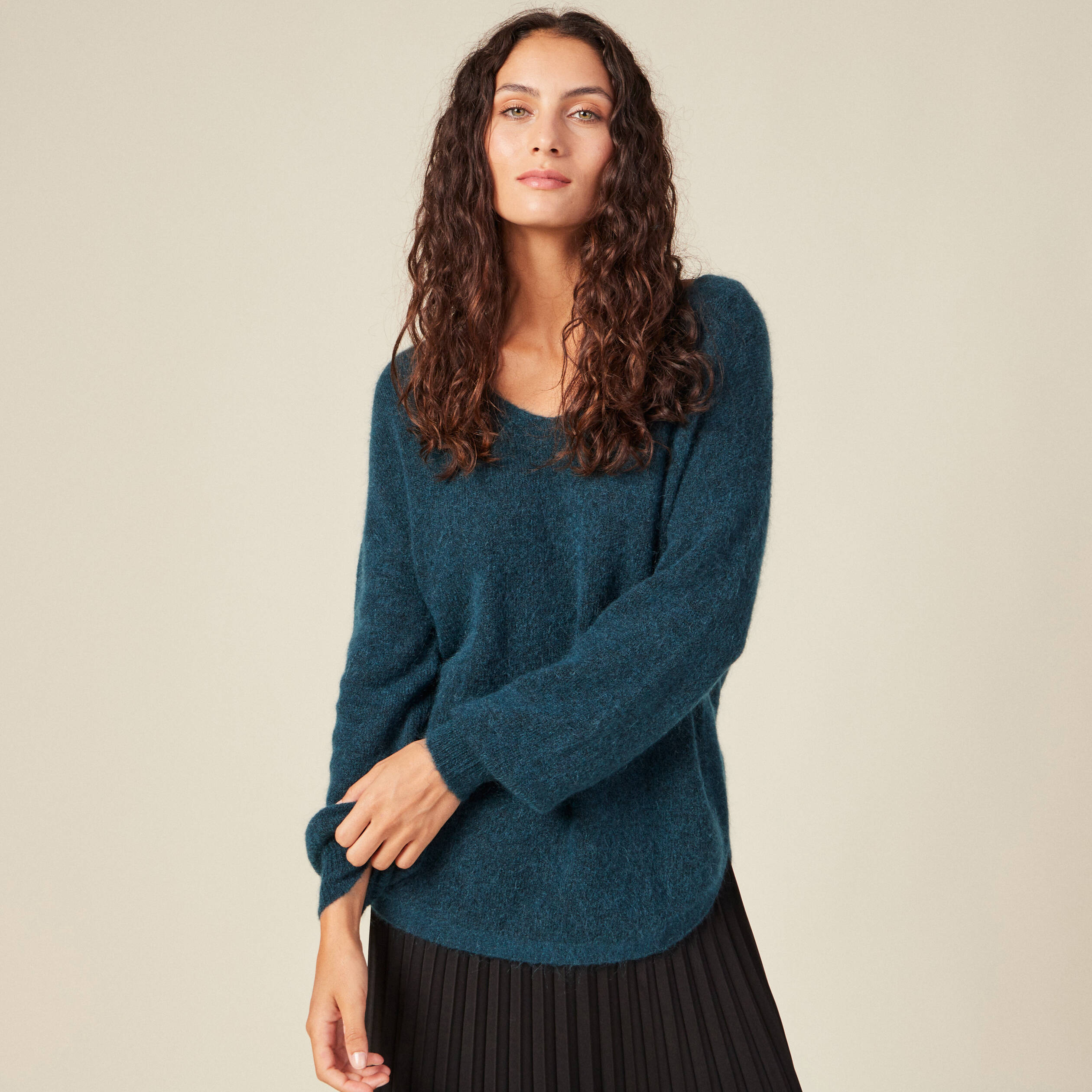 Pull éco-responsable bleu canard femme