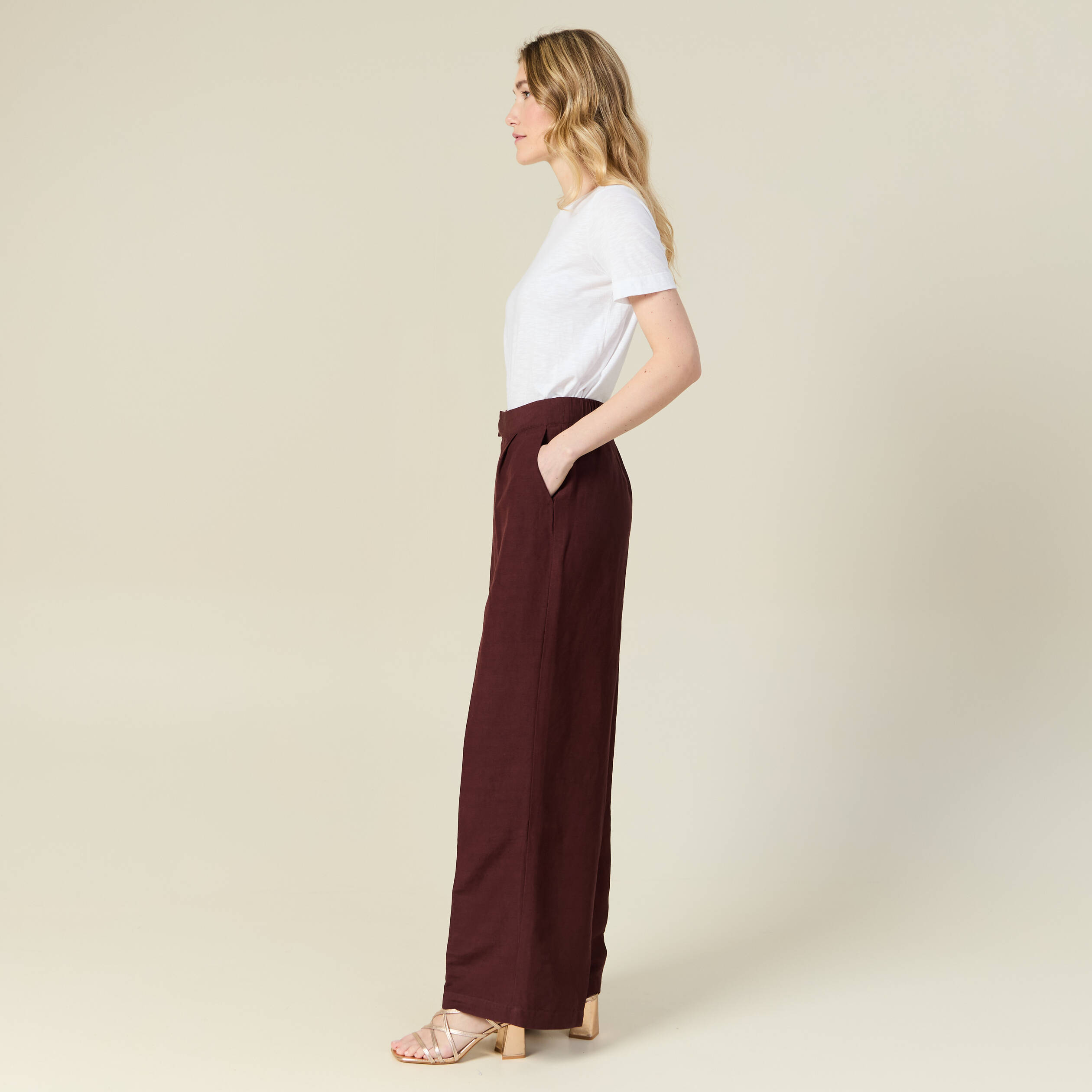 pantalon large fluide bordeaux femme Pantalon large fluide bordeaux femme