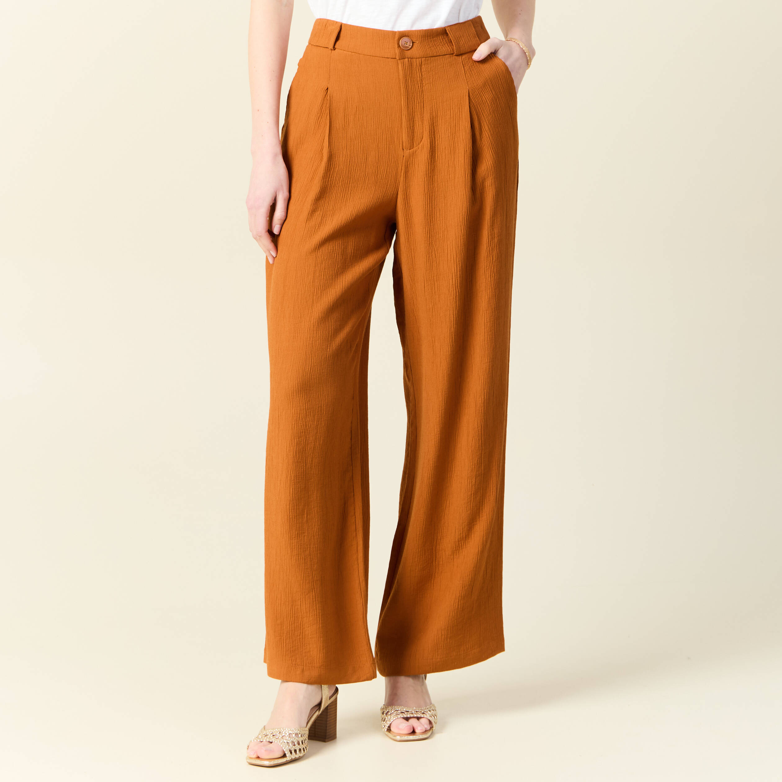 pantalon large fluide marron femme Pantalon large fluide marron femme