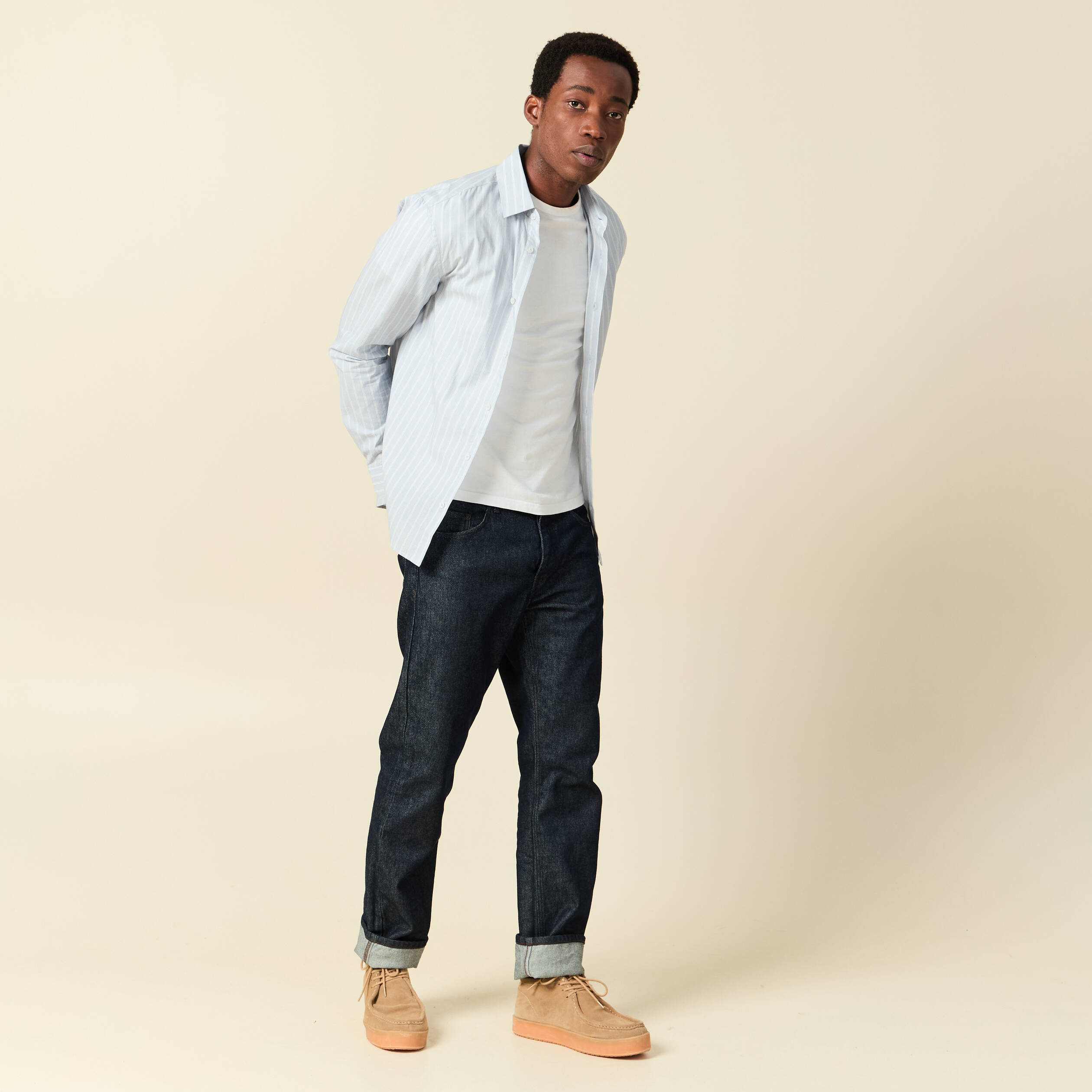 Chemise boyfriend en coton bleu clair homme