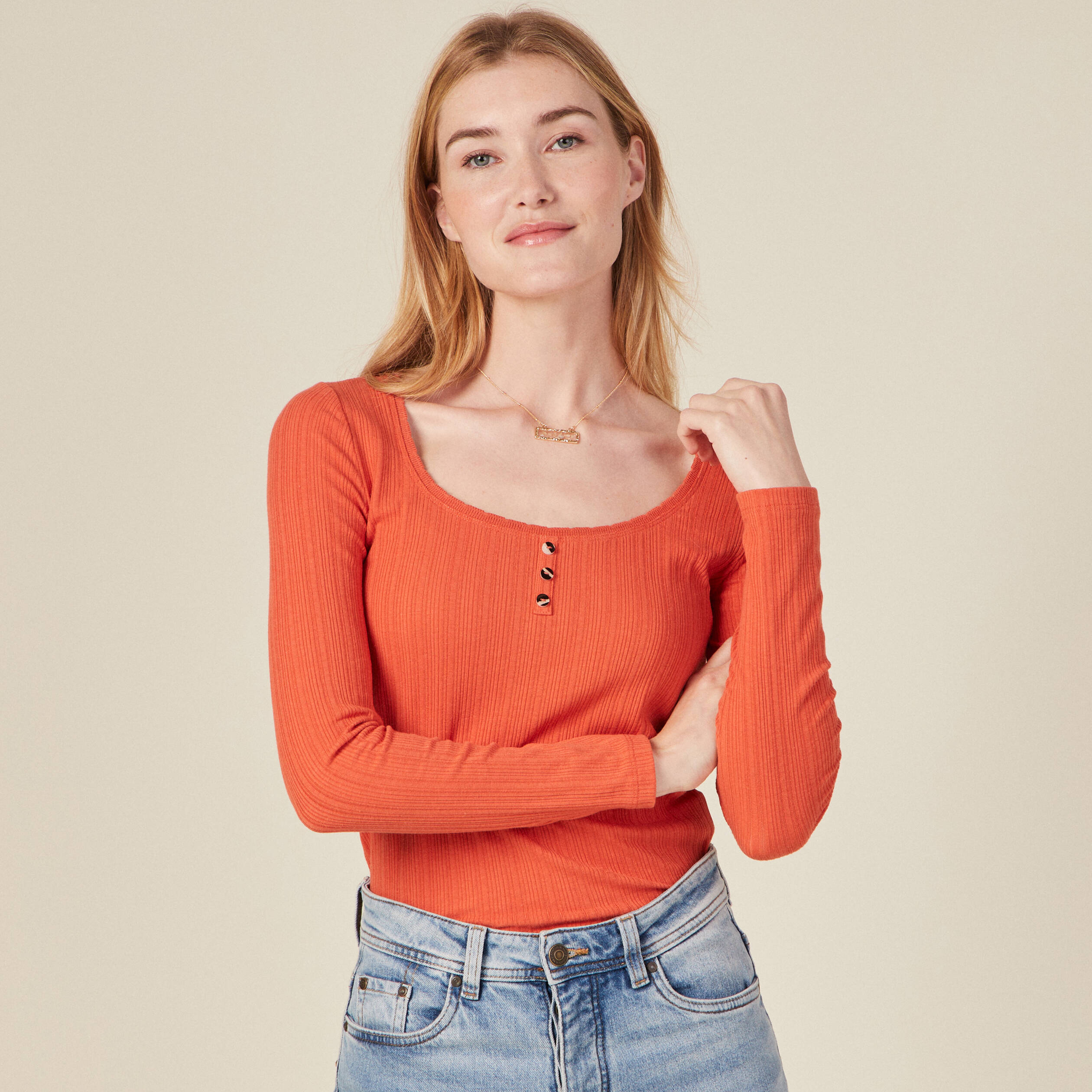 Tee shirt manche longue femme orange top