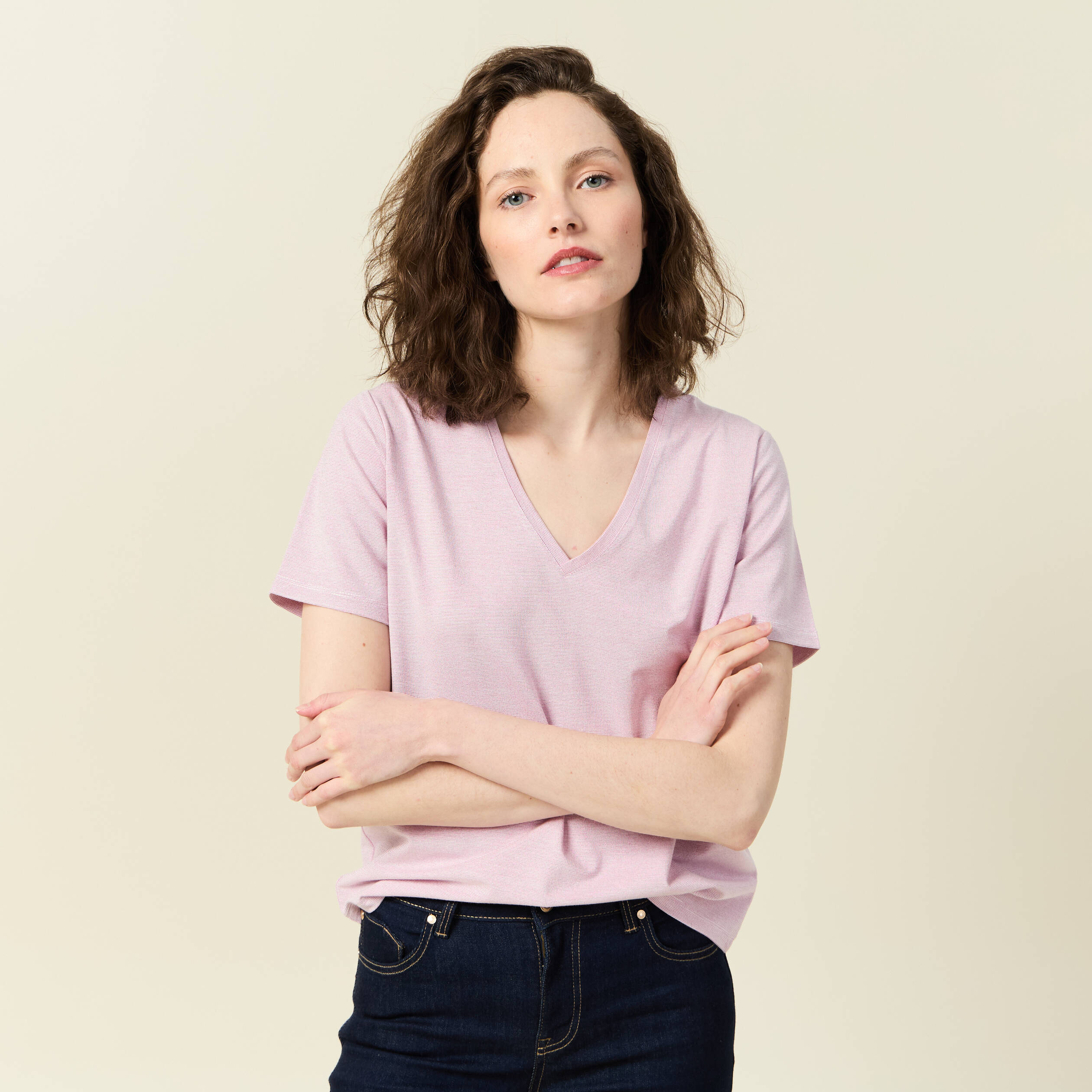t shirt manches courtes rose clair femme T-shirt manches courtes rose clair femme