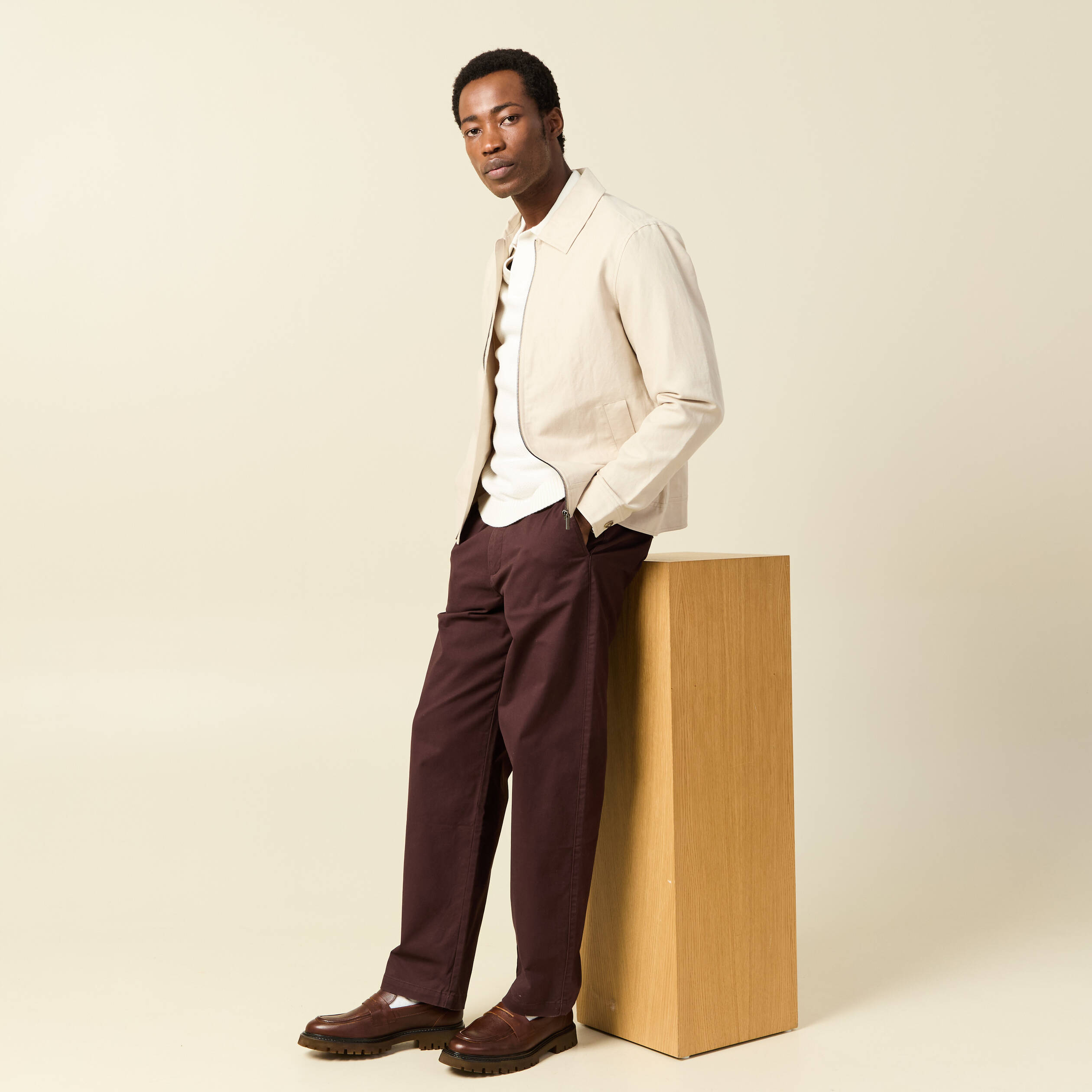 Polo ample col cubain manches courtes ecru homme