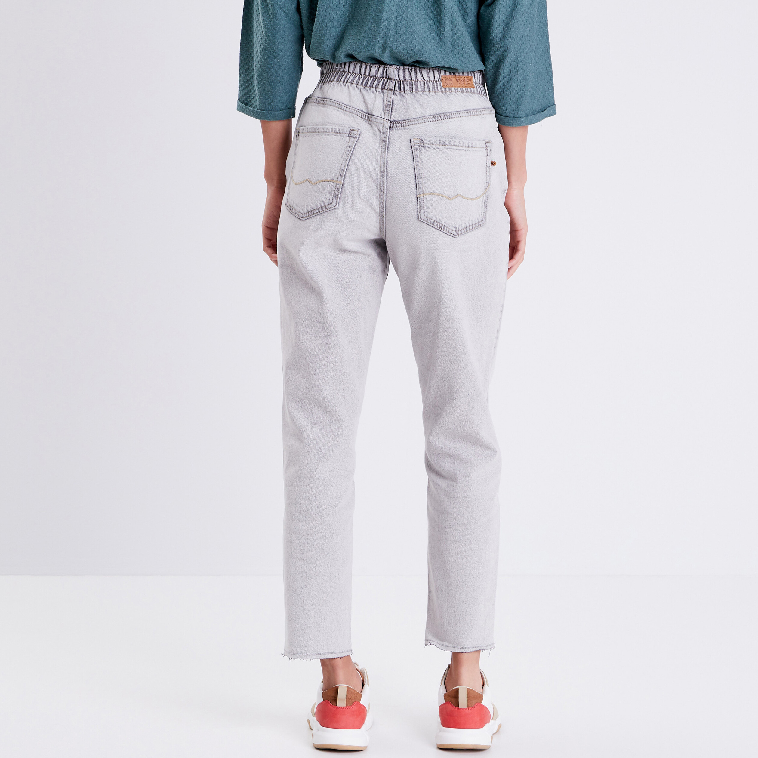Jeans mom taille haute denim snow gris femme