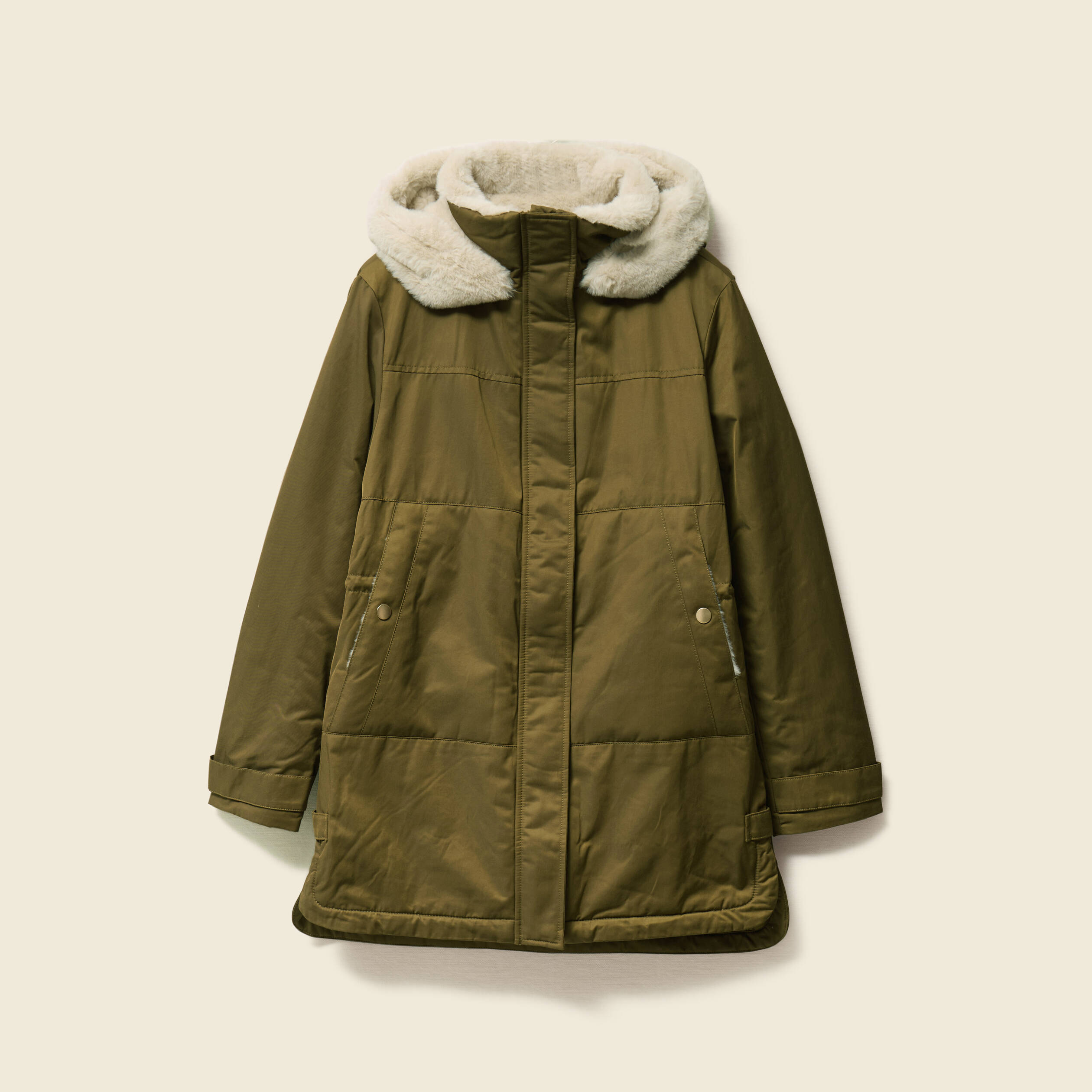 Parka droite &agrave; capuche vert kaki femme