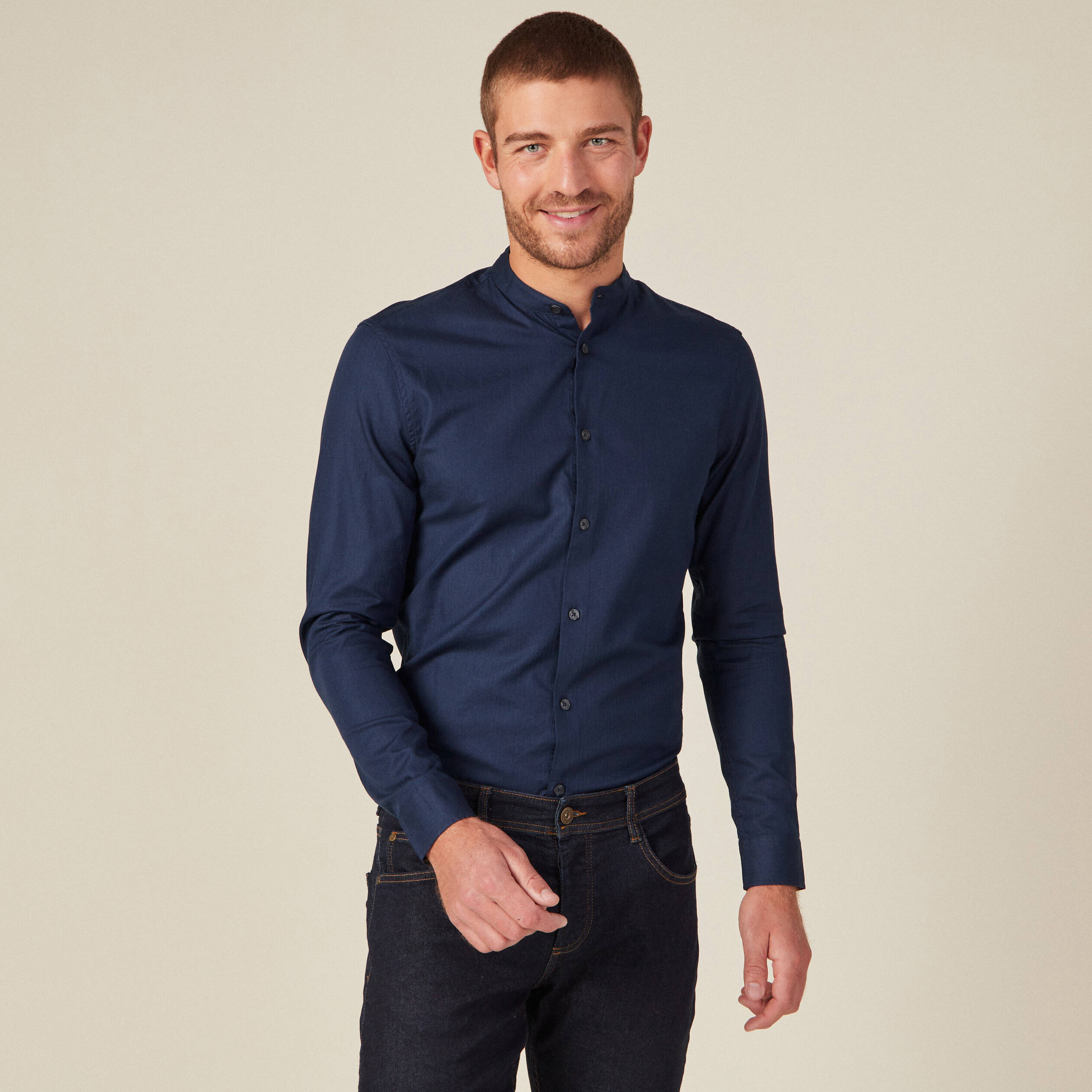 Chemise manches longues bleu marine homme