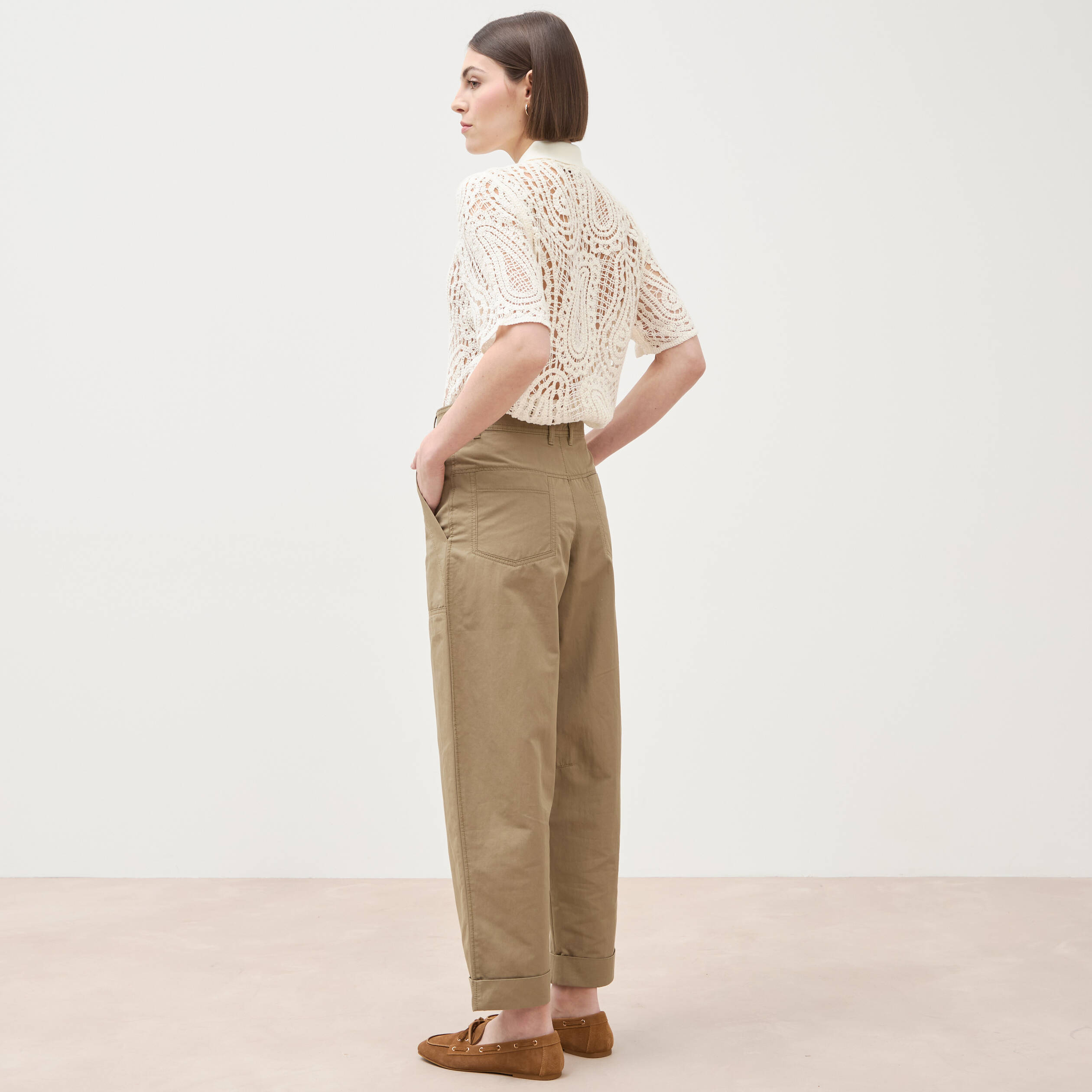 Pantalon loose taille haute vert kaki femme