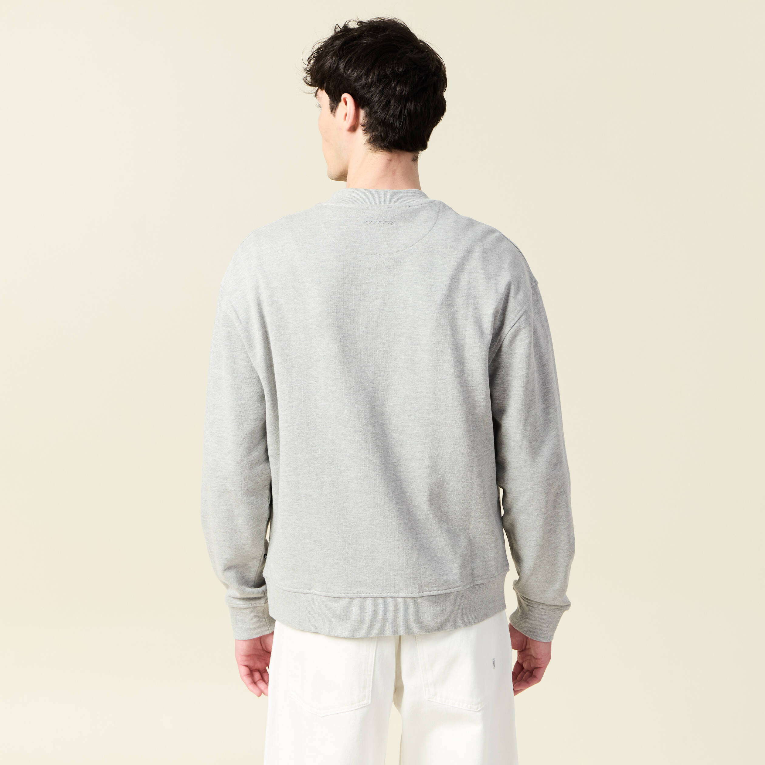 Sweat col rond manches longues en coton gris homme