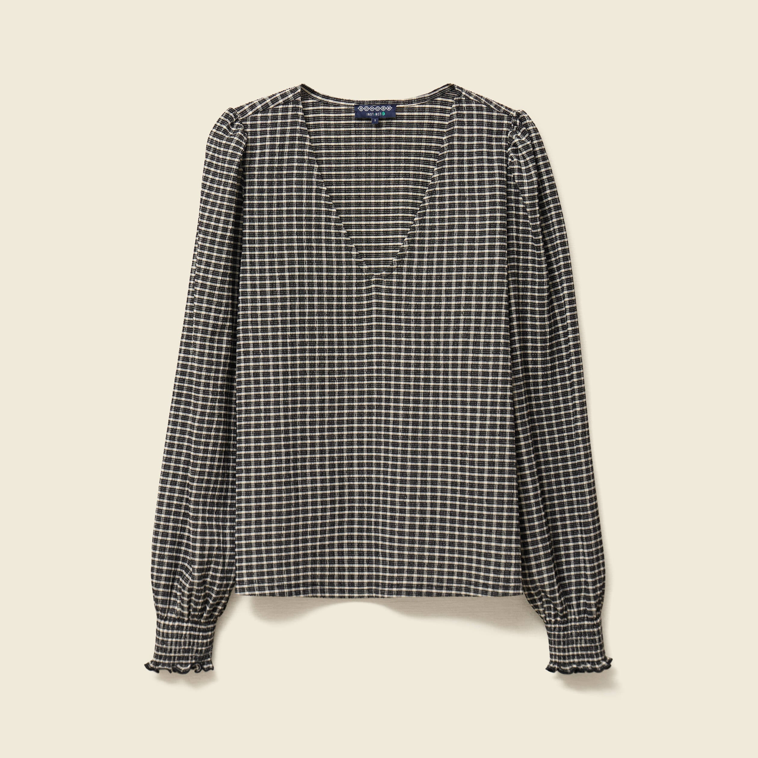 T-shirt col V manches longues noir femme