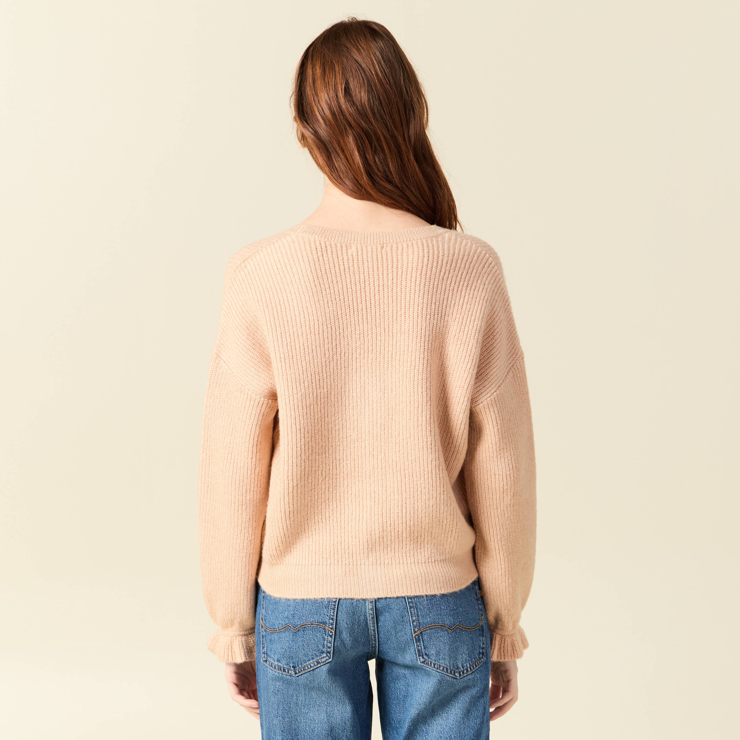 Gilet manches longues col v rose champagne femme